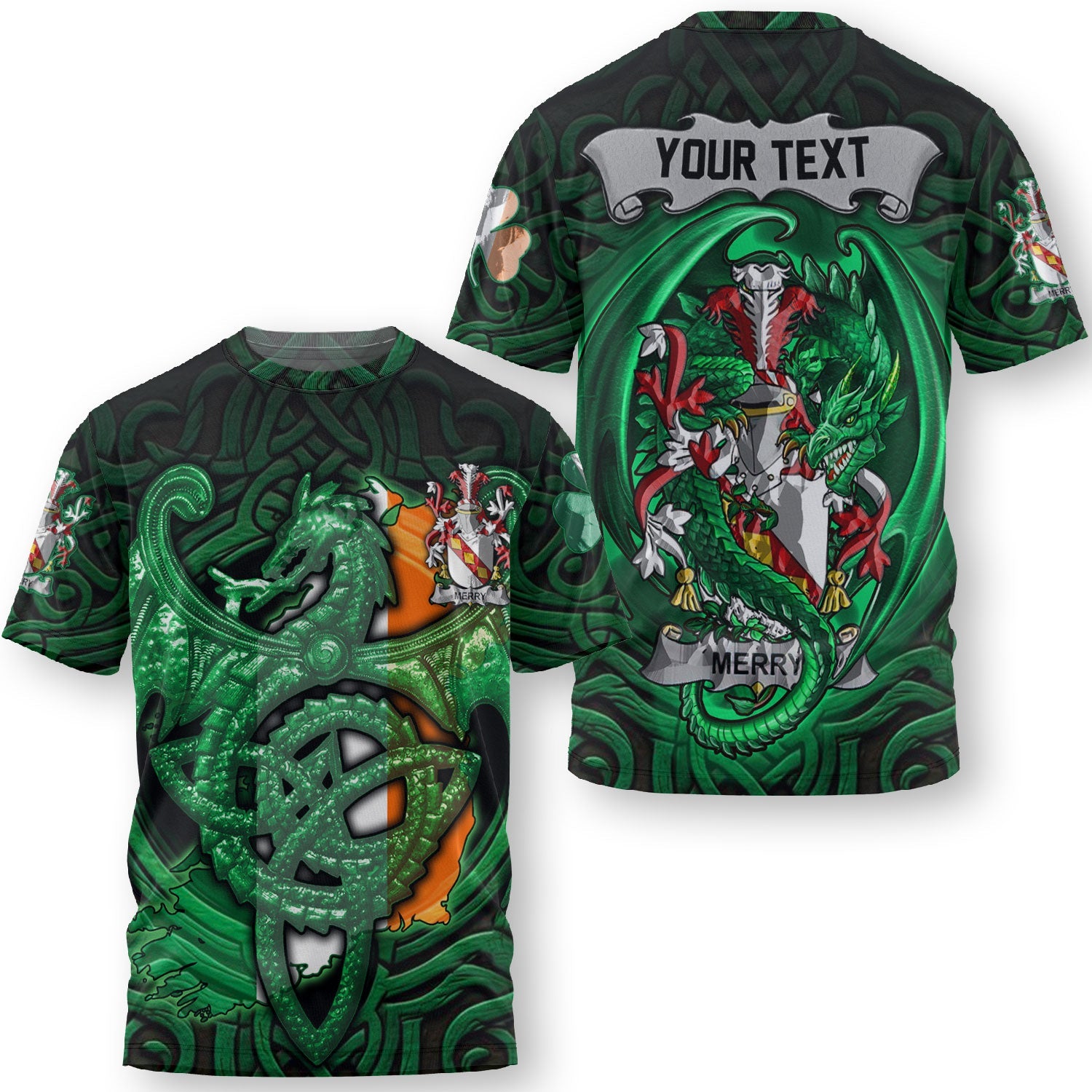 Merrick or Meyrick T-Shirts The Green Dragon Of Ireland Style