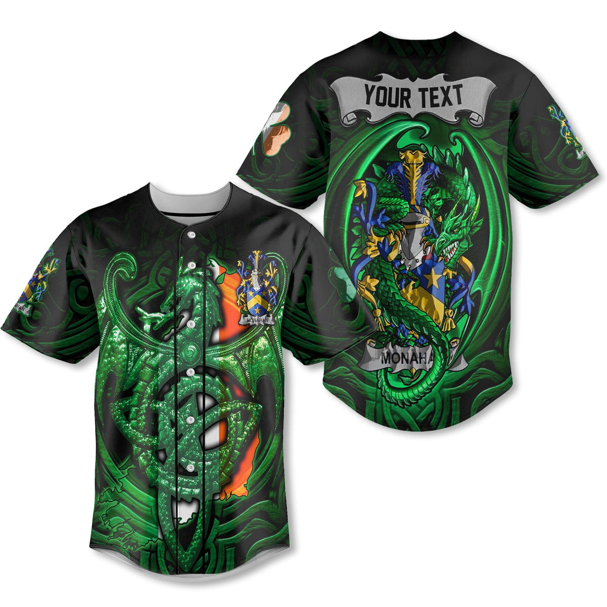 Monahan or O Monaghan Baseball Jerseys The Green Dragon Of Ireland Style