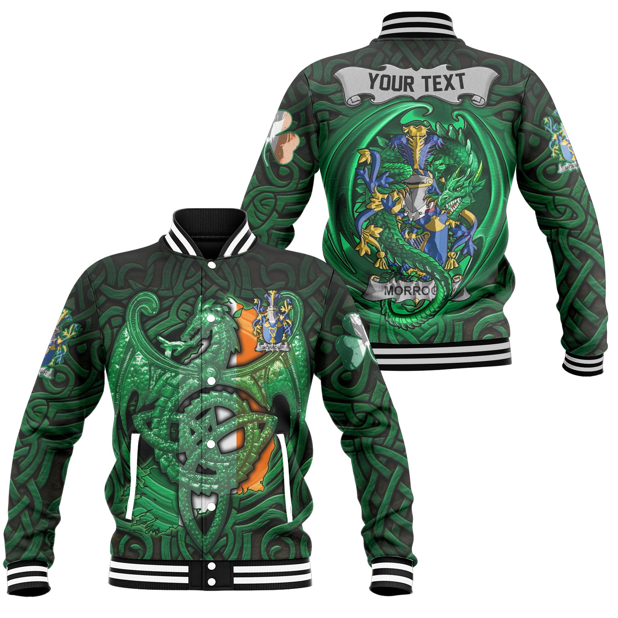 Morrogh or Morrow Baseball Jackets The Green Dragon Of Ireland Style