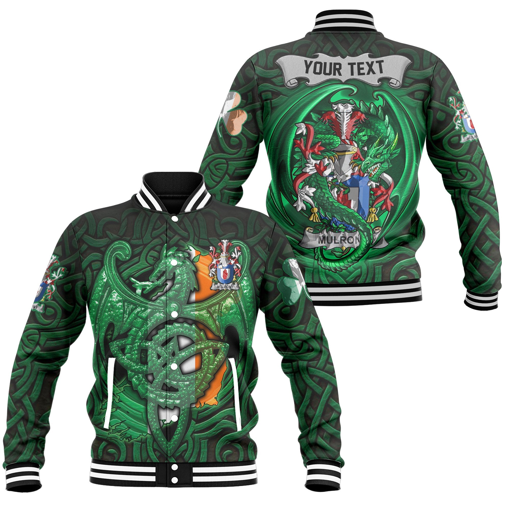 Mulrony or O Mulroney Baseball Jackets The Green Dragon Of Ireland Style