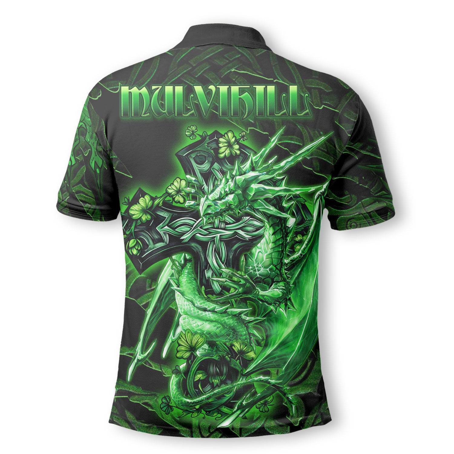 Mulvihill or O Mulvihill Polo Shirts Celtic Cross And Dragon Style