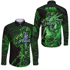 Nash or Naish Long Sleeve Button Shirts Celtic Cross And Dragon Style