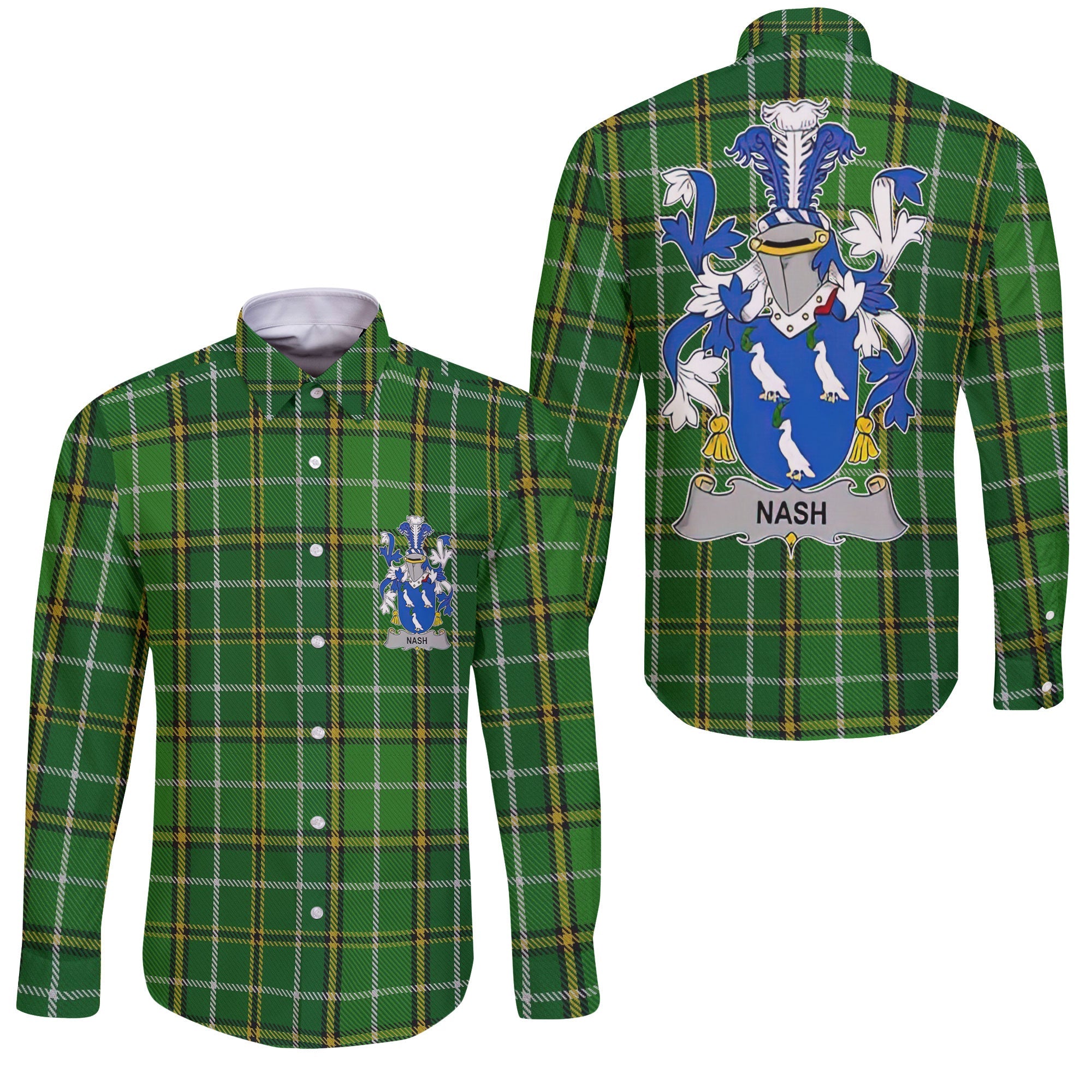 Nash or Naish Long Sleeve Button Shirts Crest And National Plaid Style
