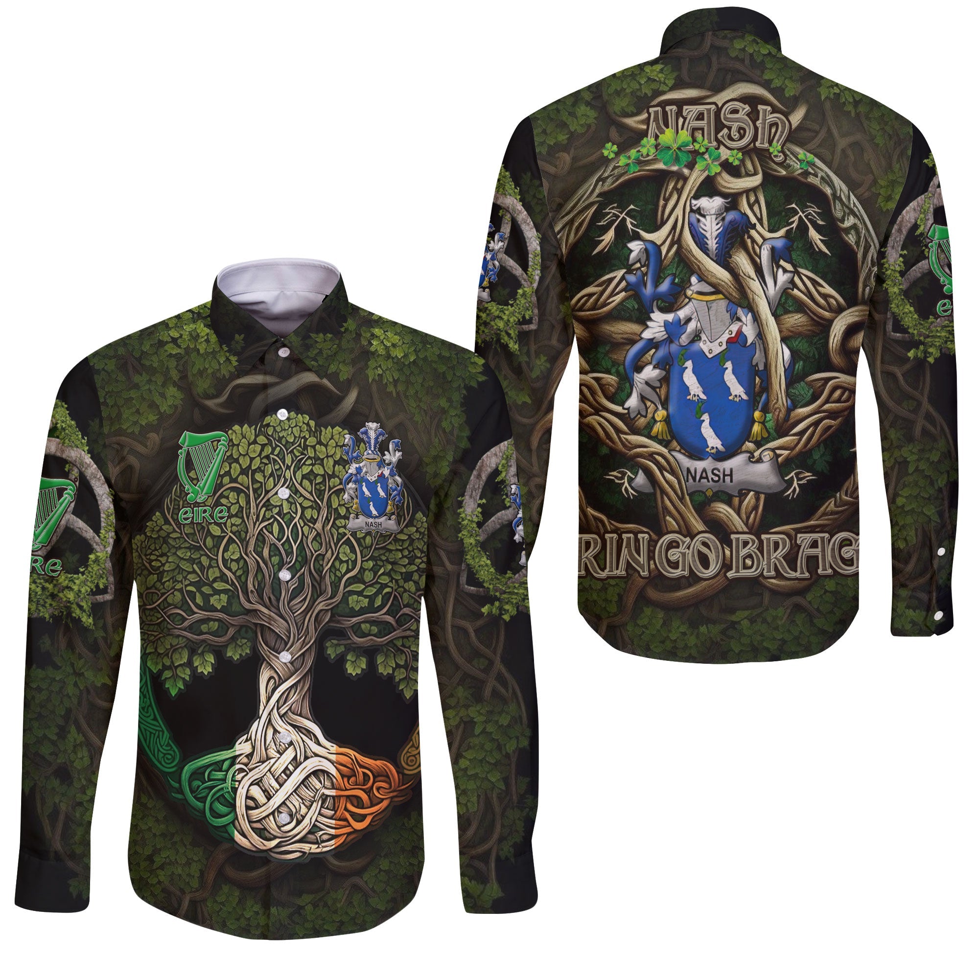 Nash or Naish Long Sleeve Button Shirts Ireland Is My Root Style