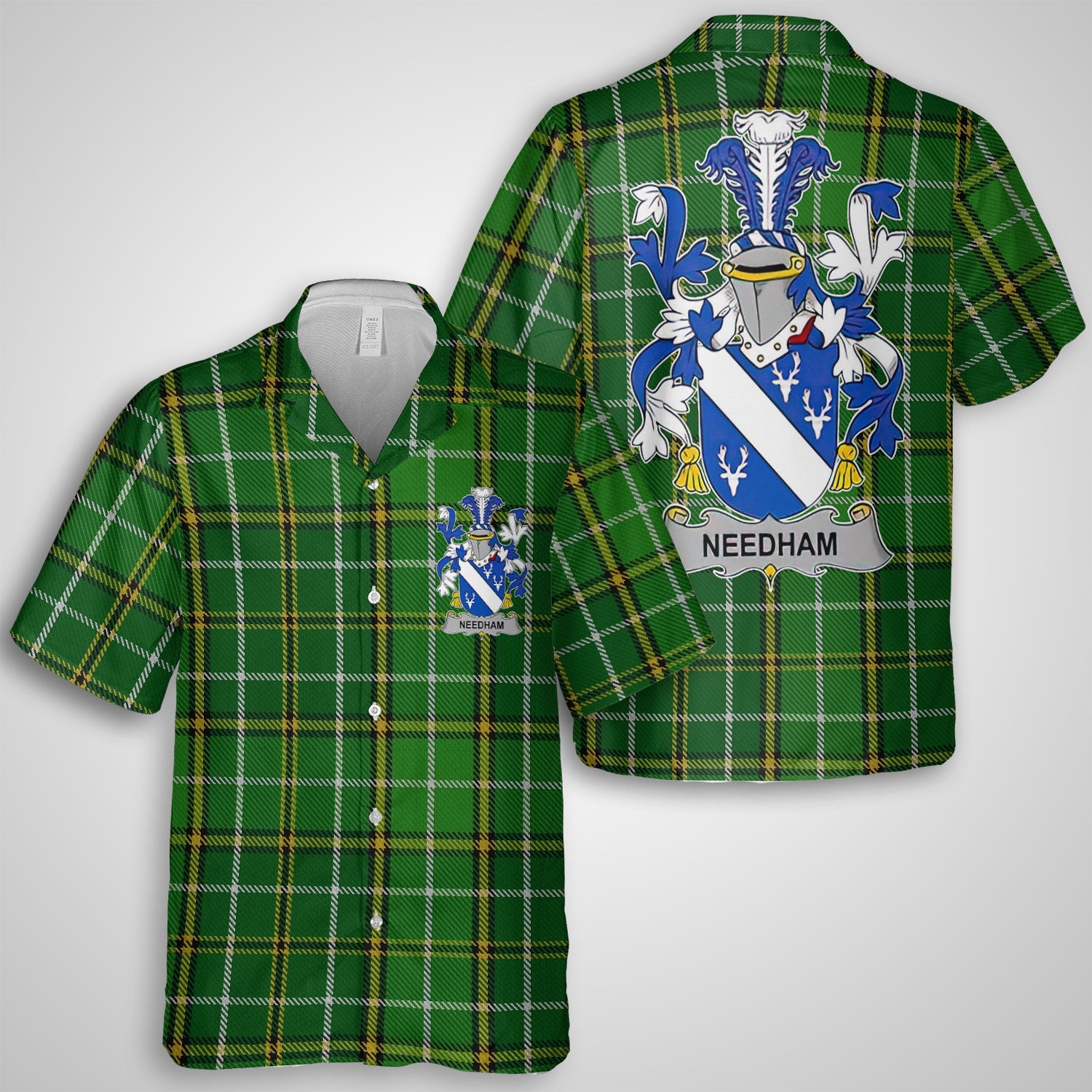 Needham or O Nee Hawaiian Shirts Crest And National Plaid Style