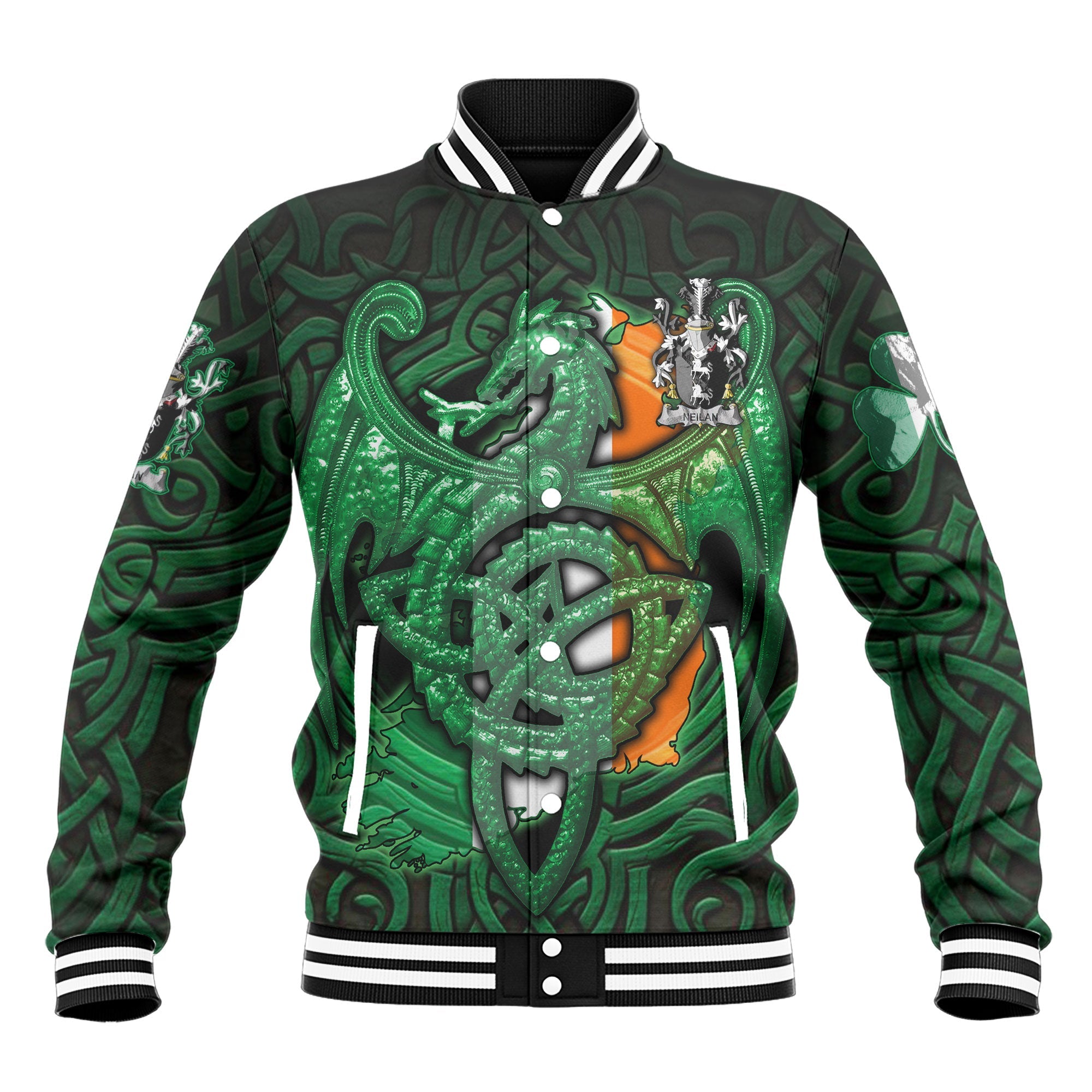 Neilan or O Neylan Baseball Jackets The Green Dragon Of Ireland Style