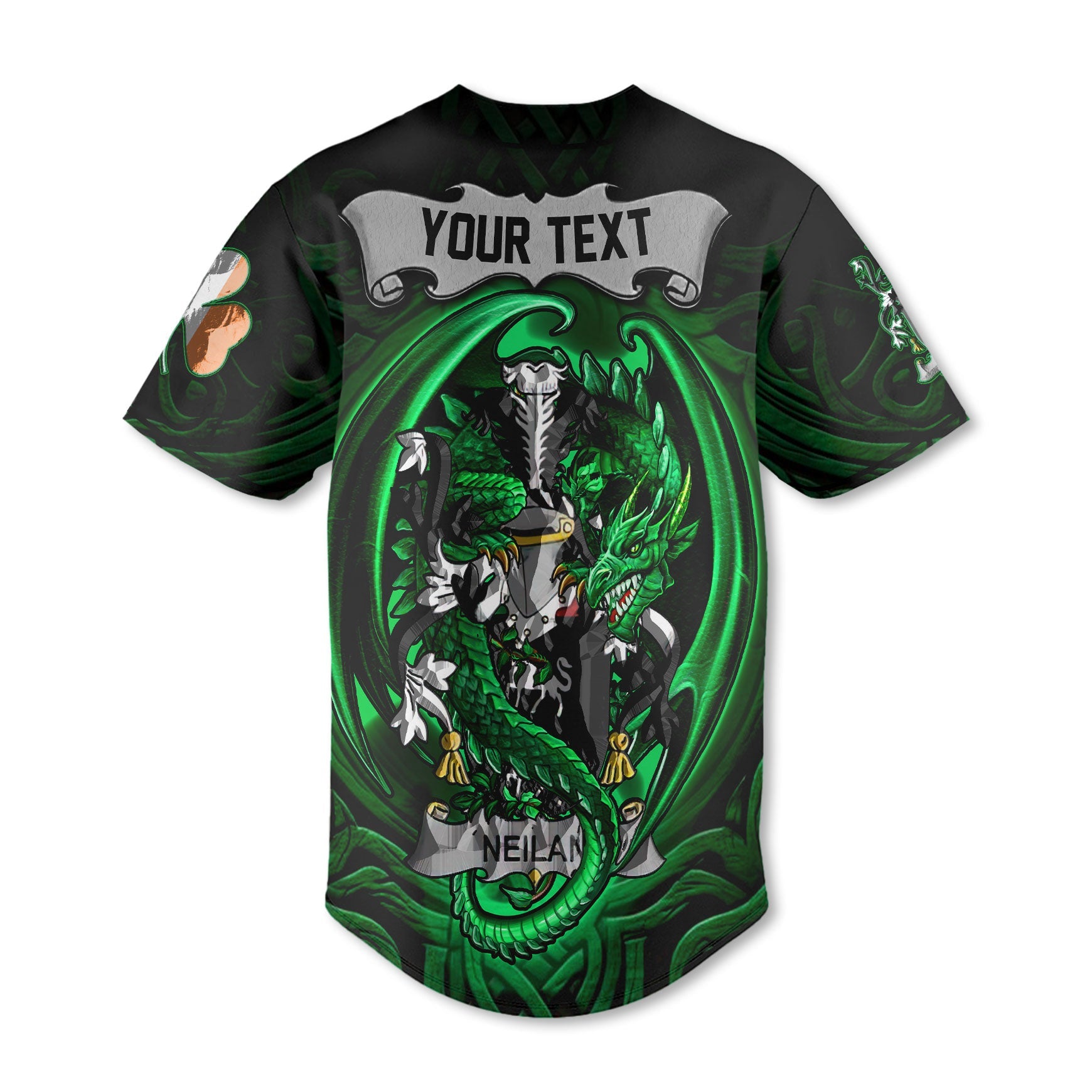 Neilan or O Neylan Baseball Jerseys The Green Dragon Of Ireland Style