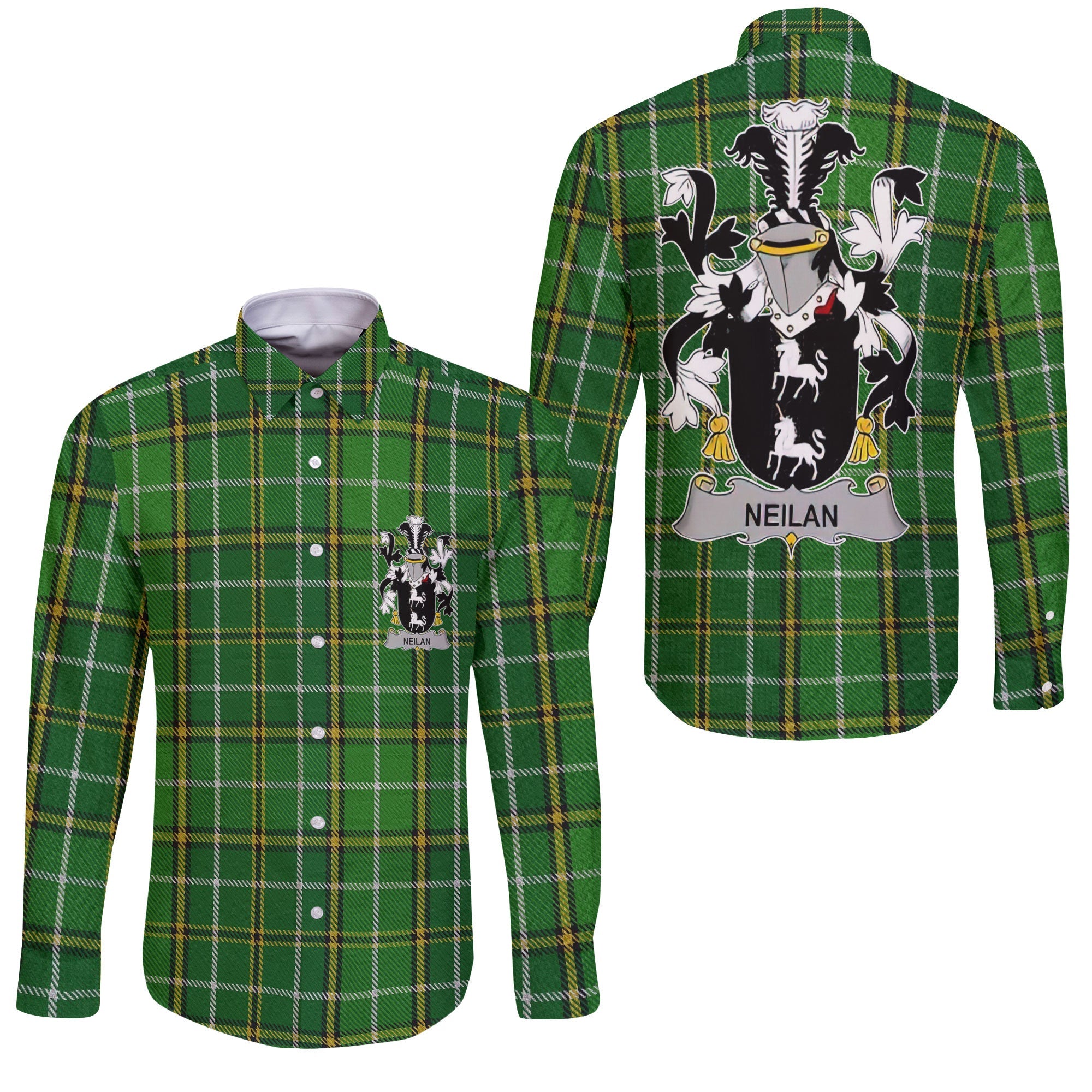 Neilan or O Neylan Long Sleeve Button Shirts Crest And National Plaid Style