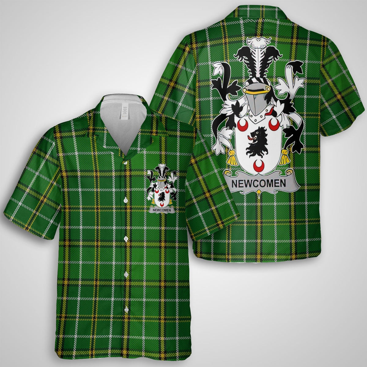 Newcomen or Newcombe Hawaiian Shirts Crest And National Plaid Style