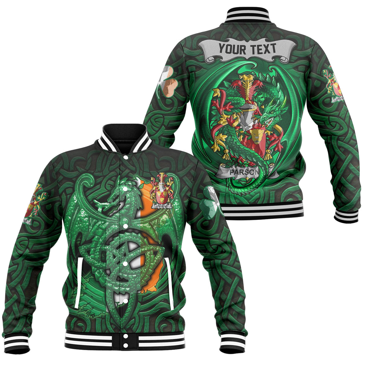 Parsons Baseball Jackets The Green Dragon Of Ireland Style