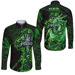 Paul Long Sleeve Button Shirts Celtic Cross And Dragon Style