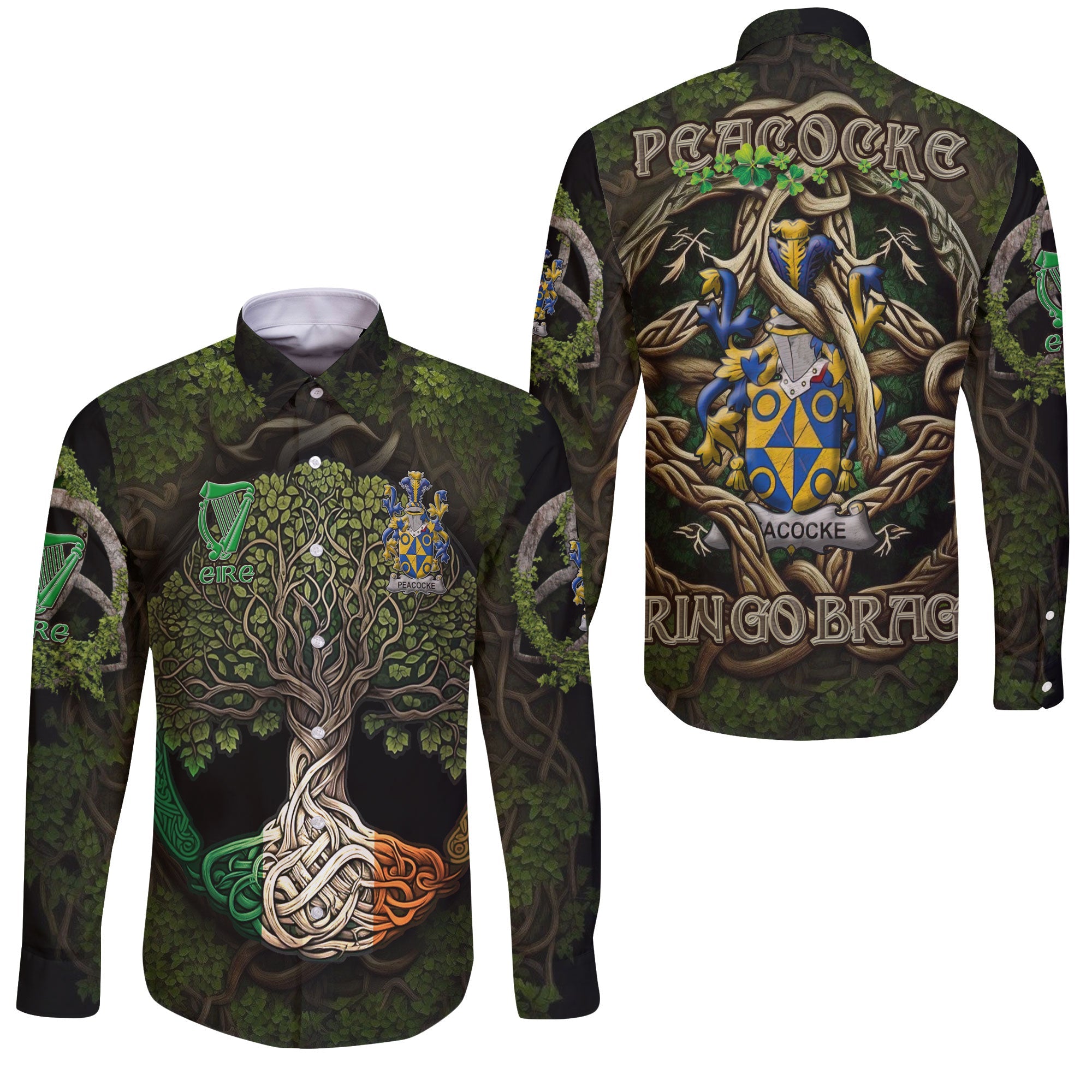 Peacocke Long Sleeve Button Shirts Ireland Is My Root Style