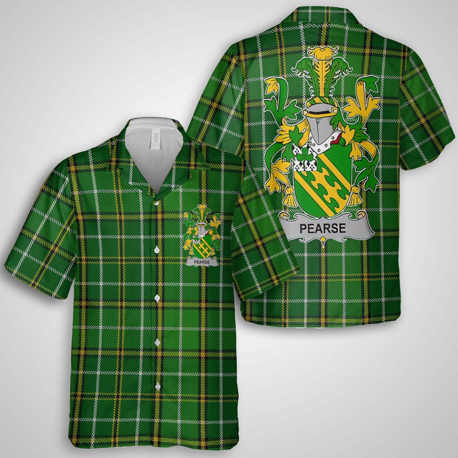 Pearse Hawaiian Shirts Crest And National Plaid Style