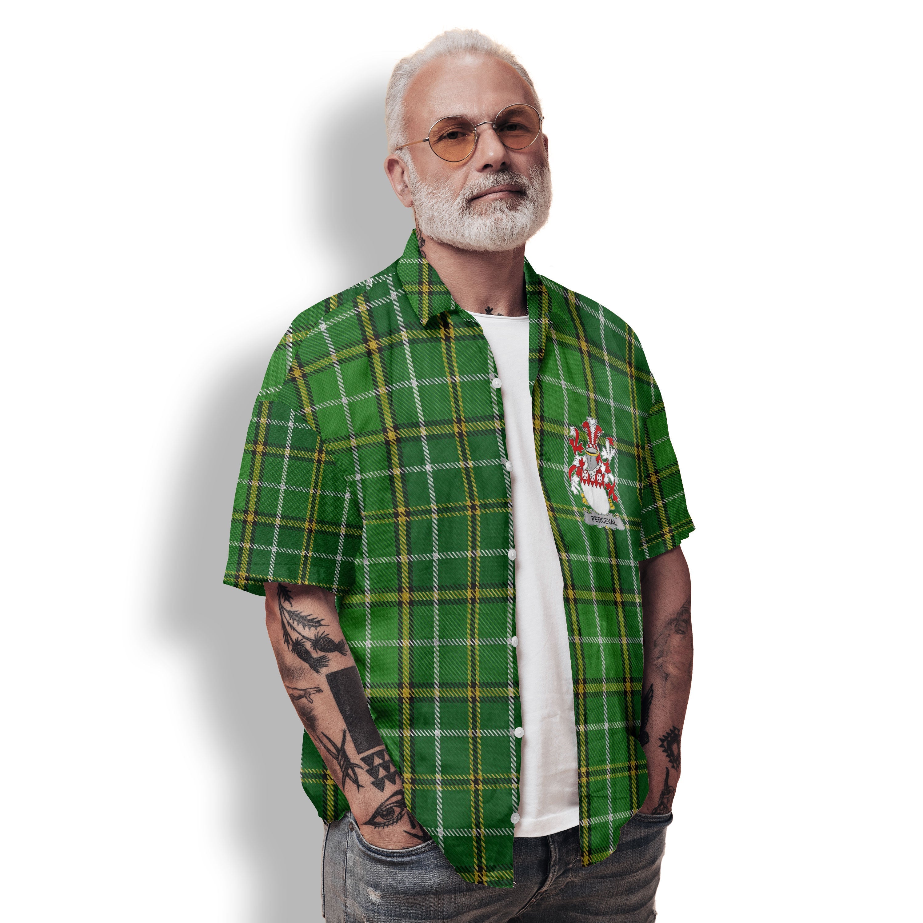 Perceval Hawaiian Shirts Crest And National Plaid Style