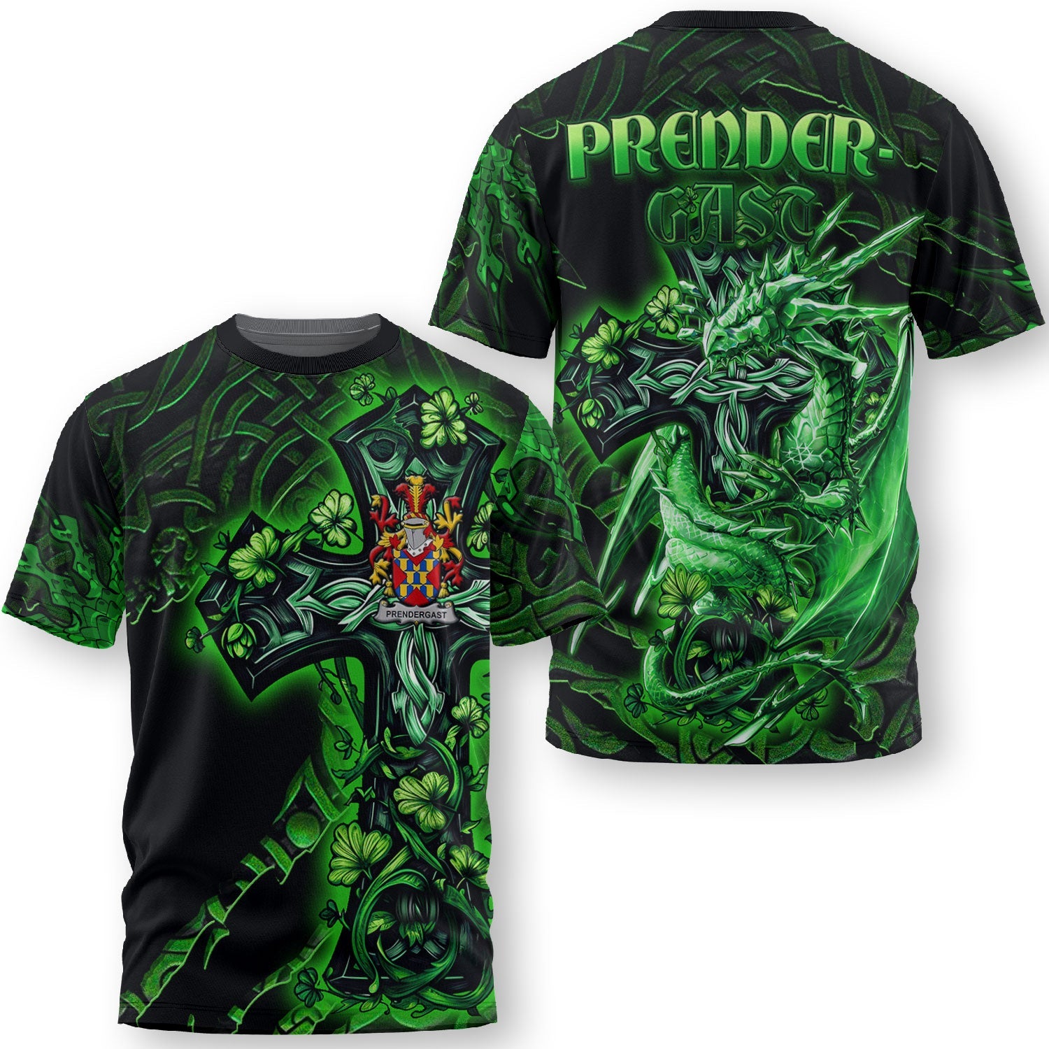 Prendergast T-Shirts Celtic Cross And Dragon Style