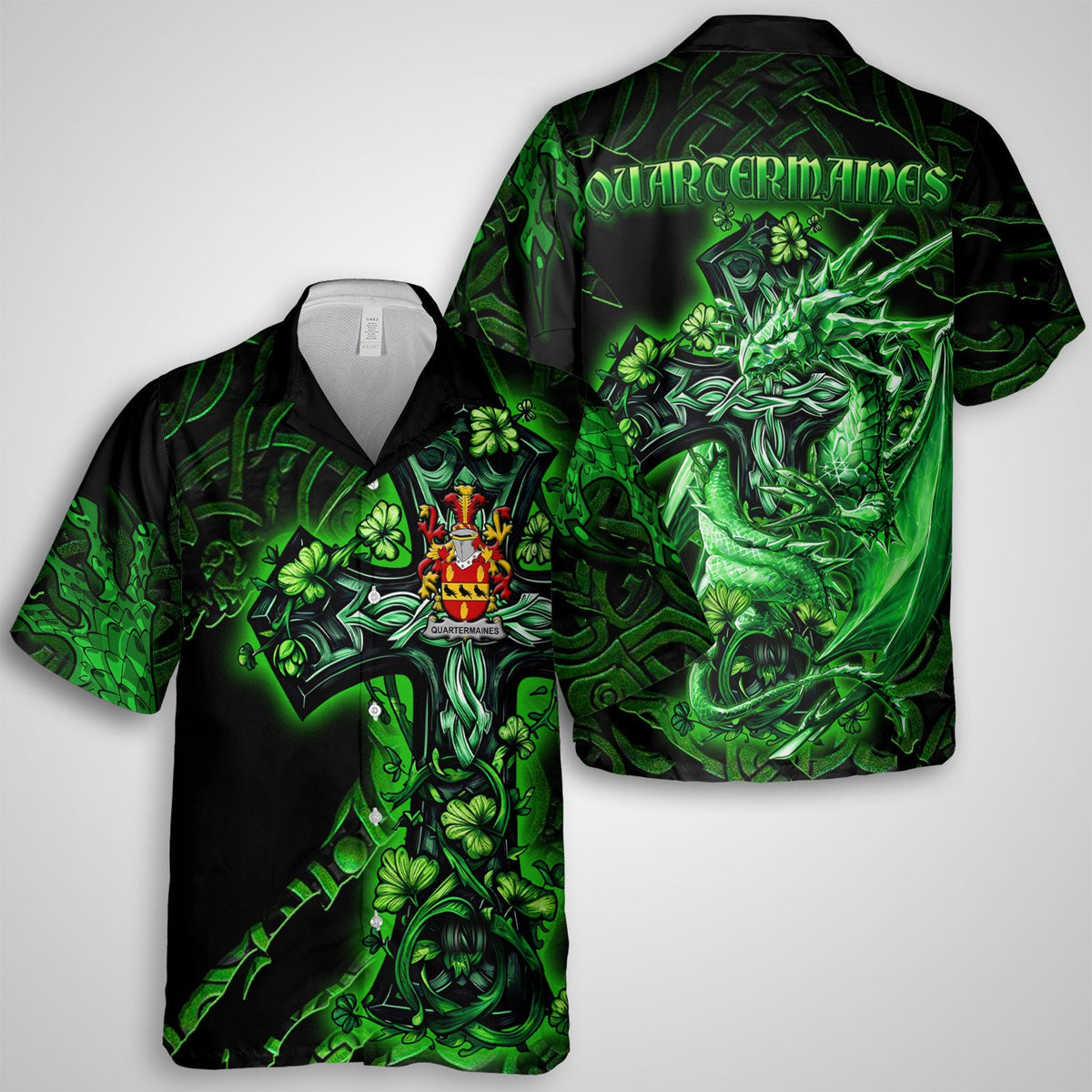 Quartermaines Hawaiian Shirts Celtic Cross And Dragon Style