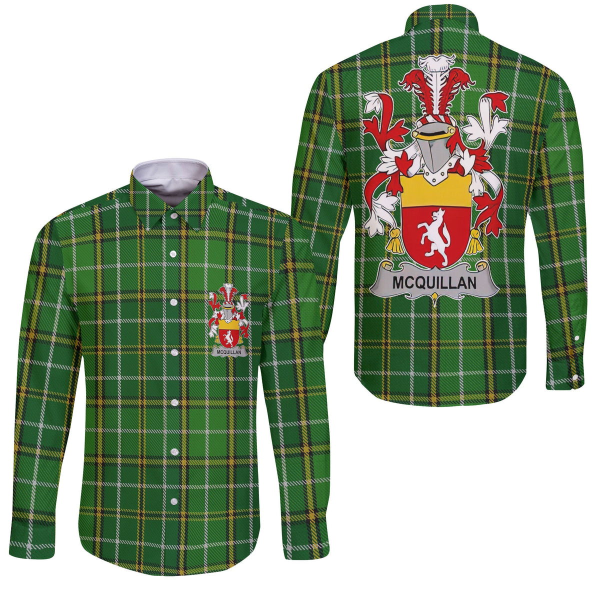 Quillan or McQuillan Long Sleeve Button Shirts Crest And National Plaid Style