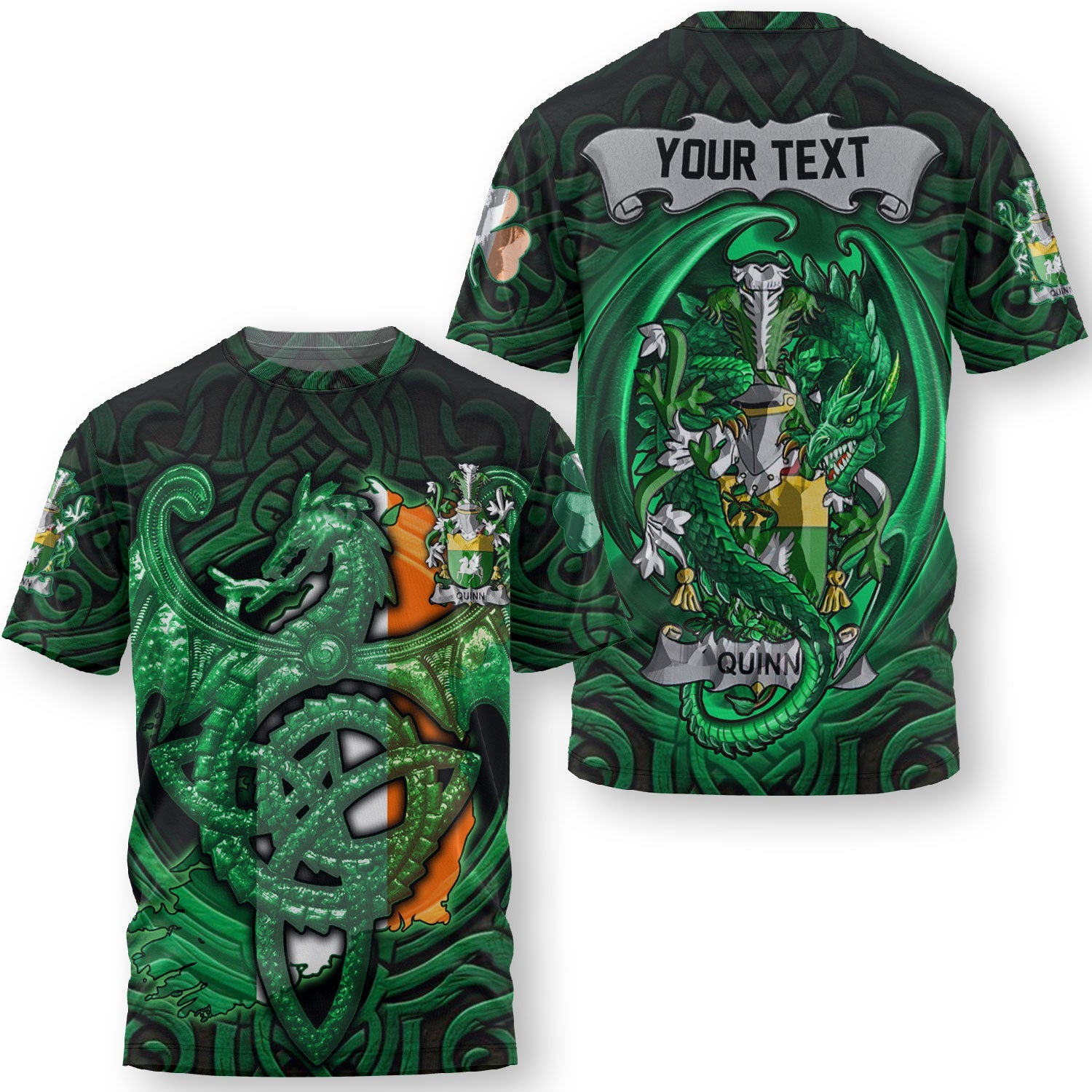 Quinlan or O Quinlevan T-Shirts The Green Dragon Of Ireland Style