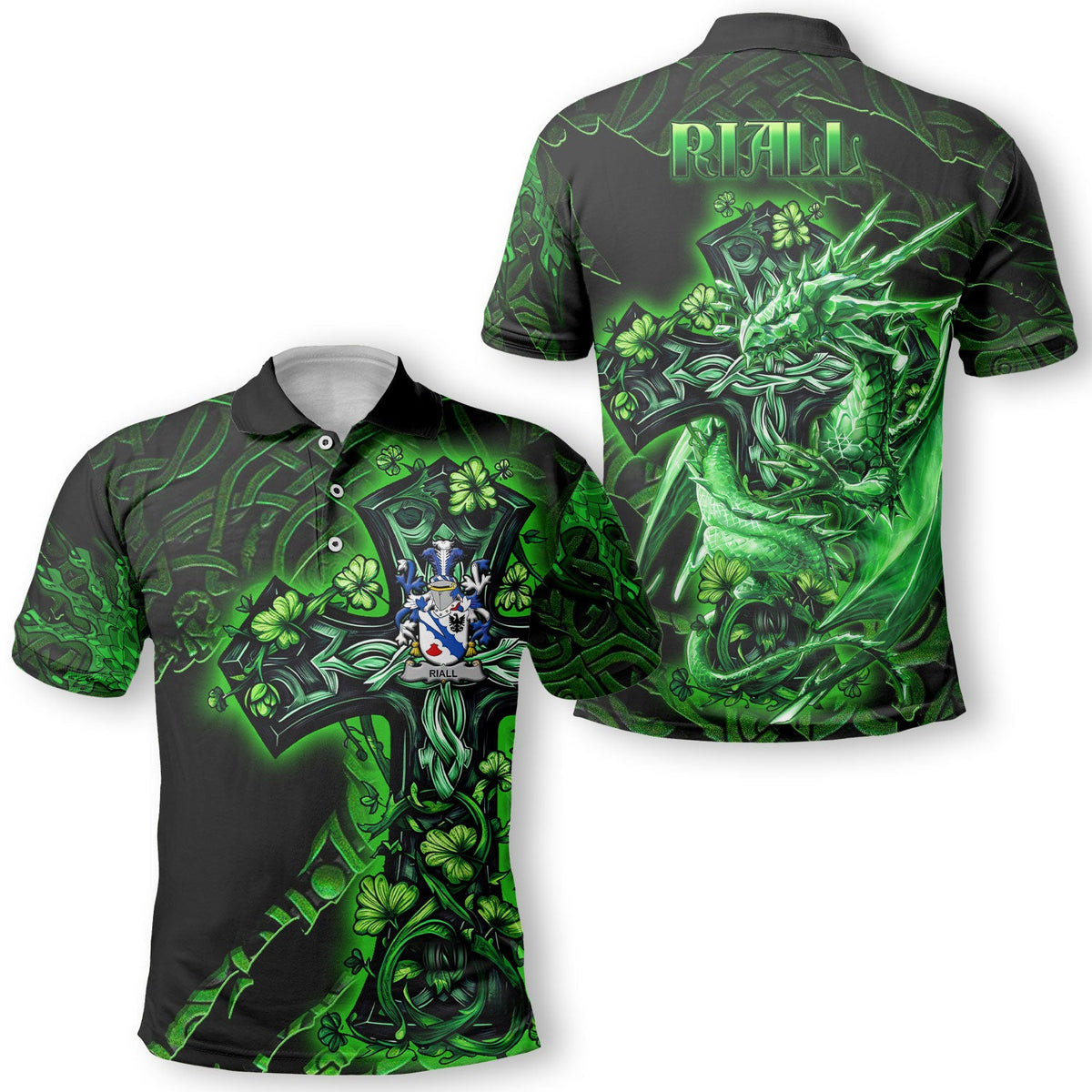 Riall or Ryle Polo Shirts Celtic Cross And Dragon Style