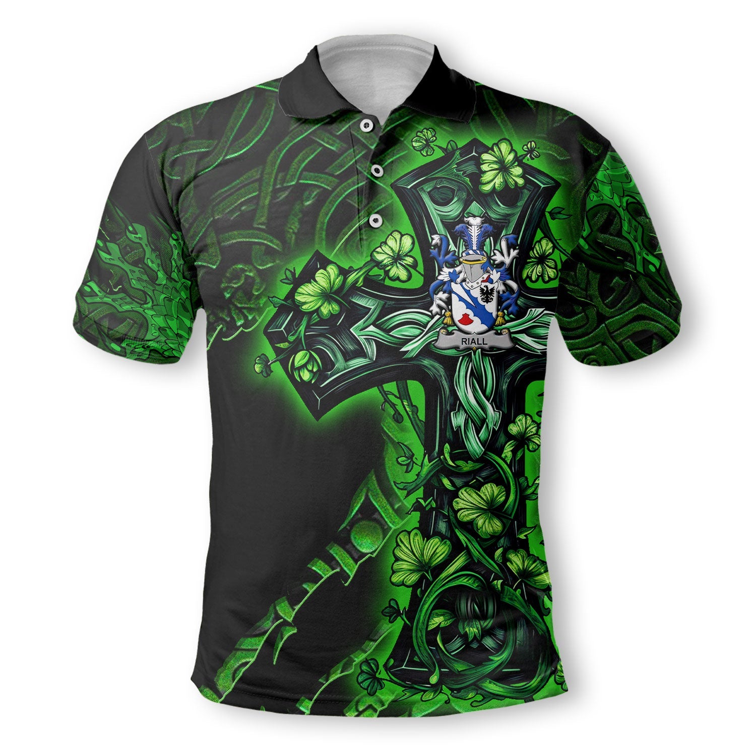 Riall or Ryle Polo Shirts Celtic Cross And Dragon Style