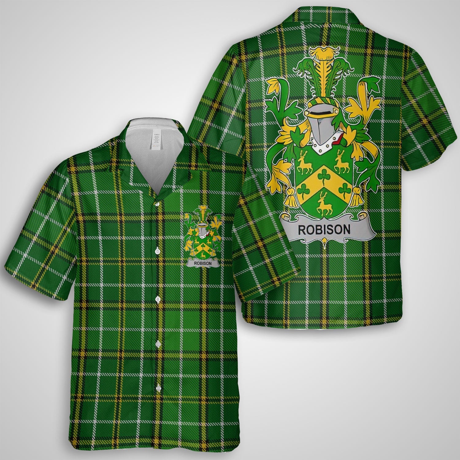 Robison or Robinson Hawaiian Shirts Crest And National Plaid Style