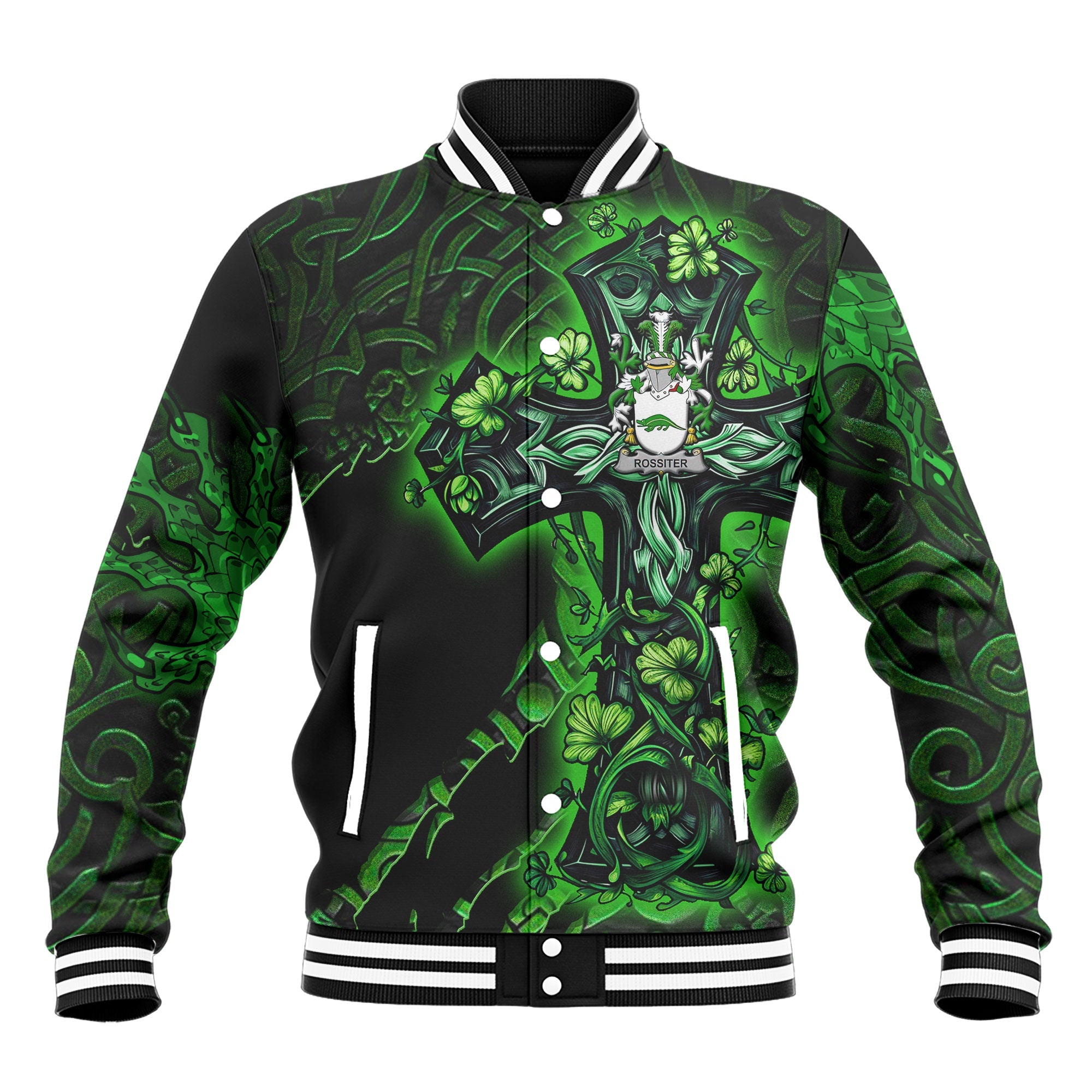 Rossiter Baseball Jackets Celtic Cross And Dragon Style