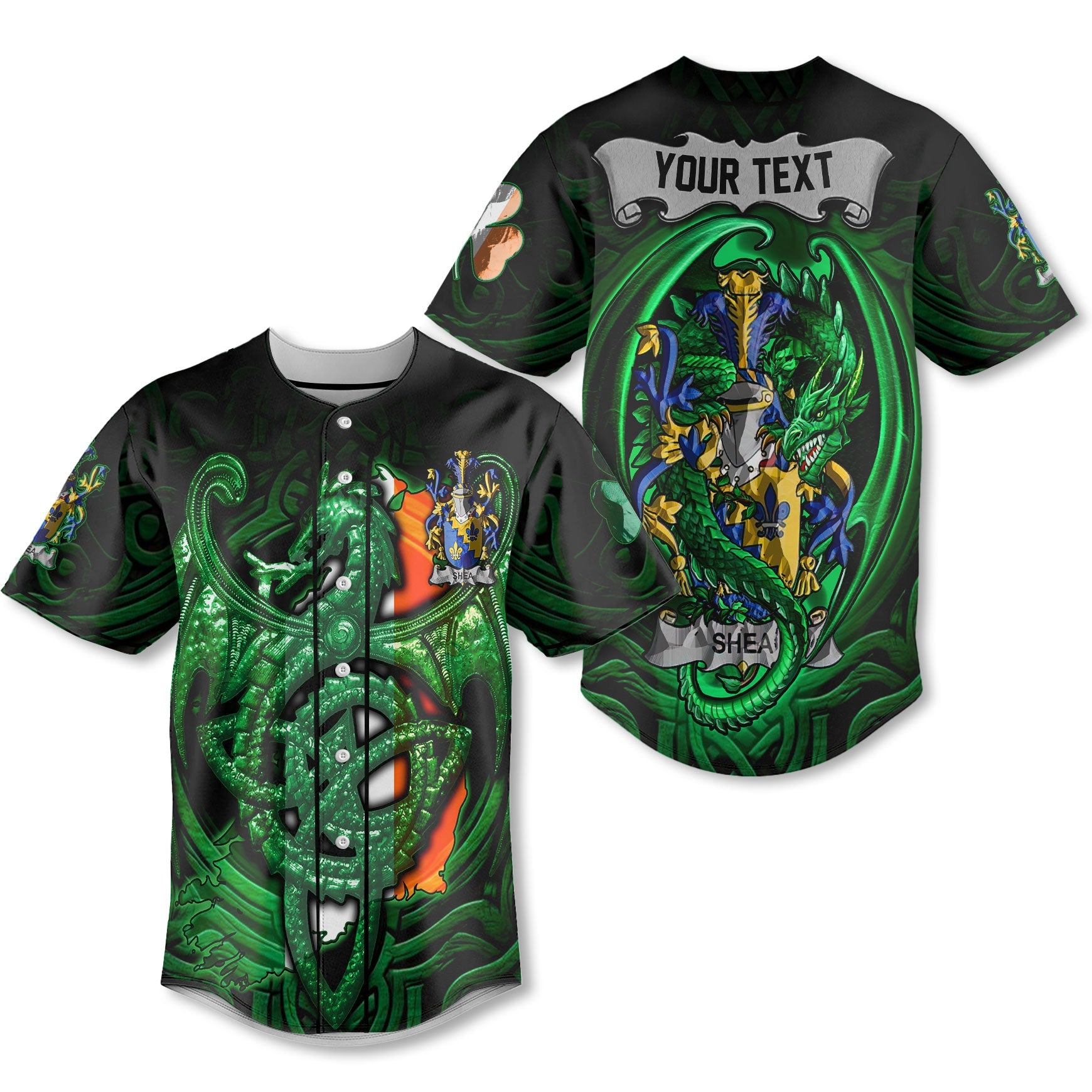 Shea or O Shee Baseball Jerseys The Green Dragon Of Ireland Style