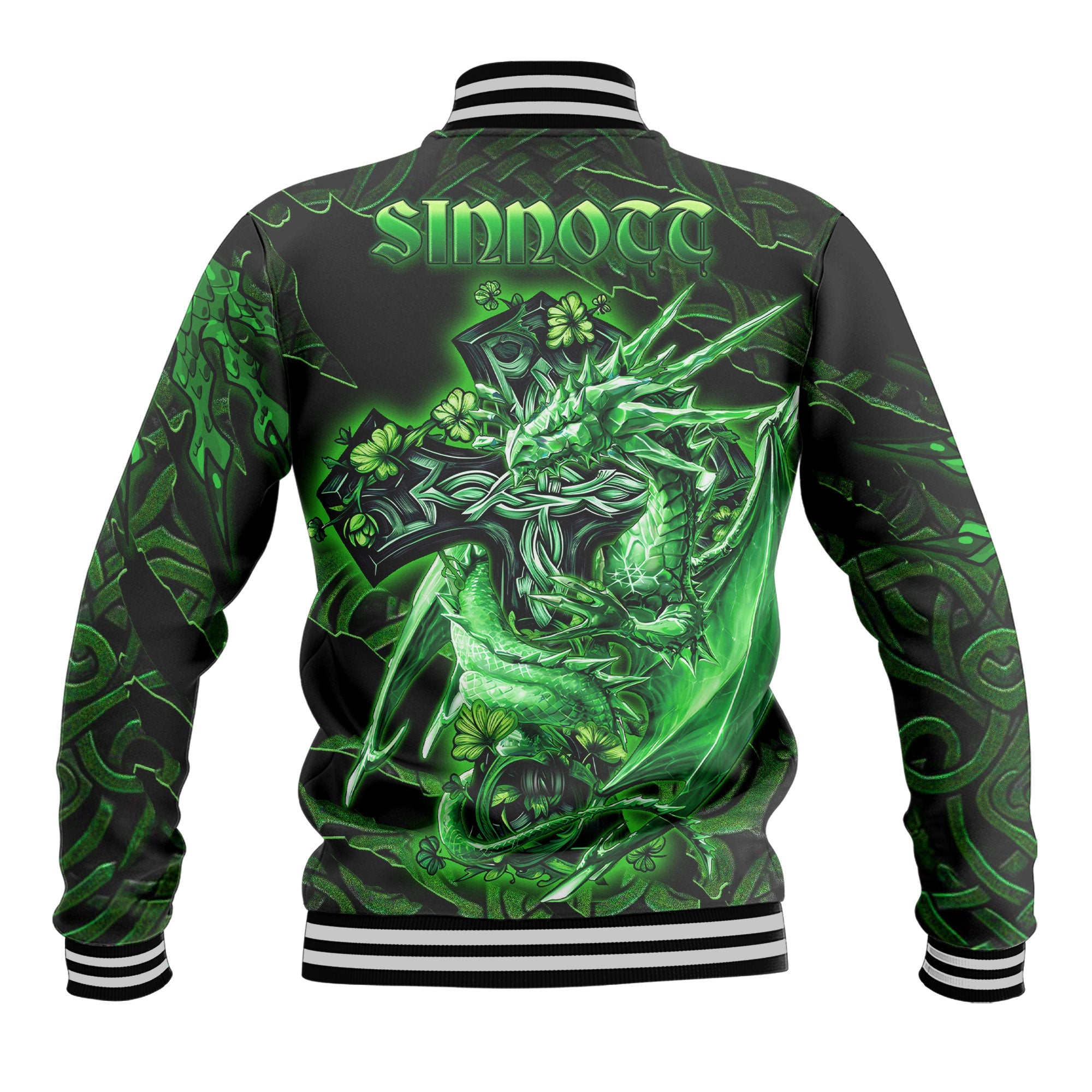 Sinnott or Synnott Baseball Jackets Celtic Cross And Dragon Style