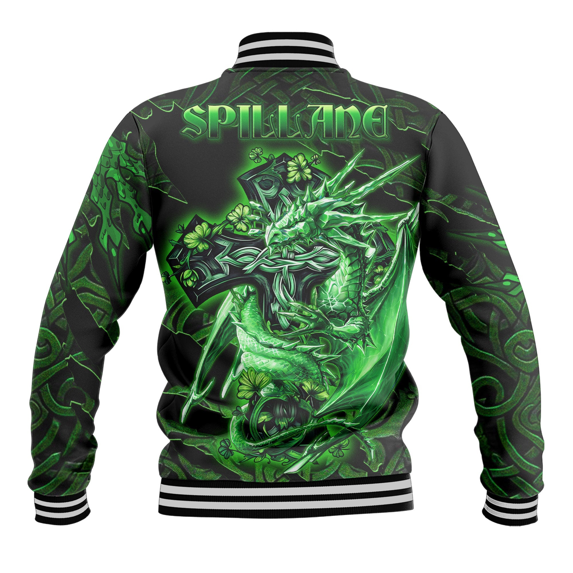 Spillane or O Spillane Baseball Jackets Celtic Cross And Dragon Style