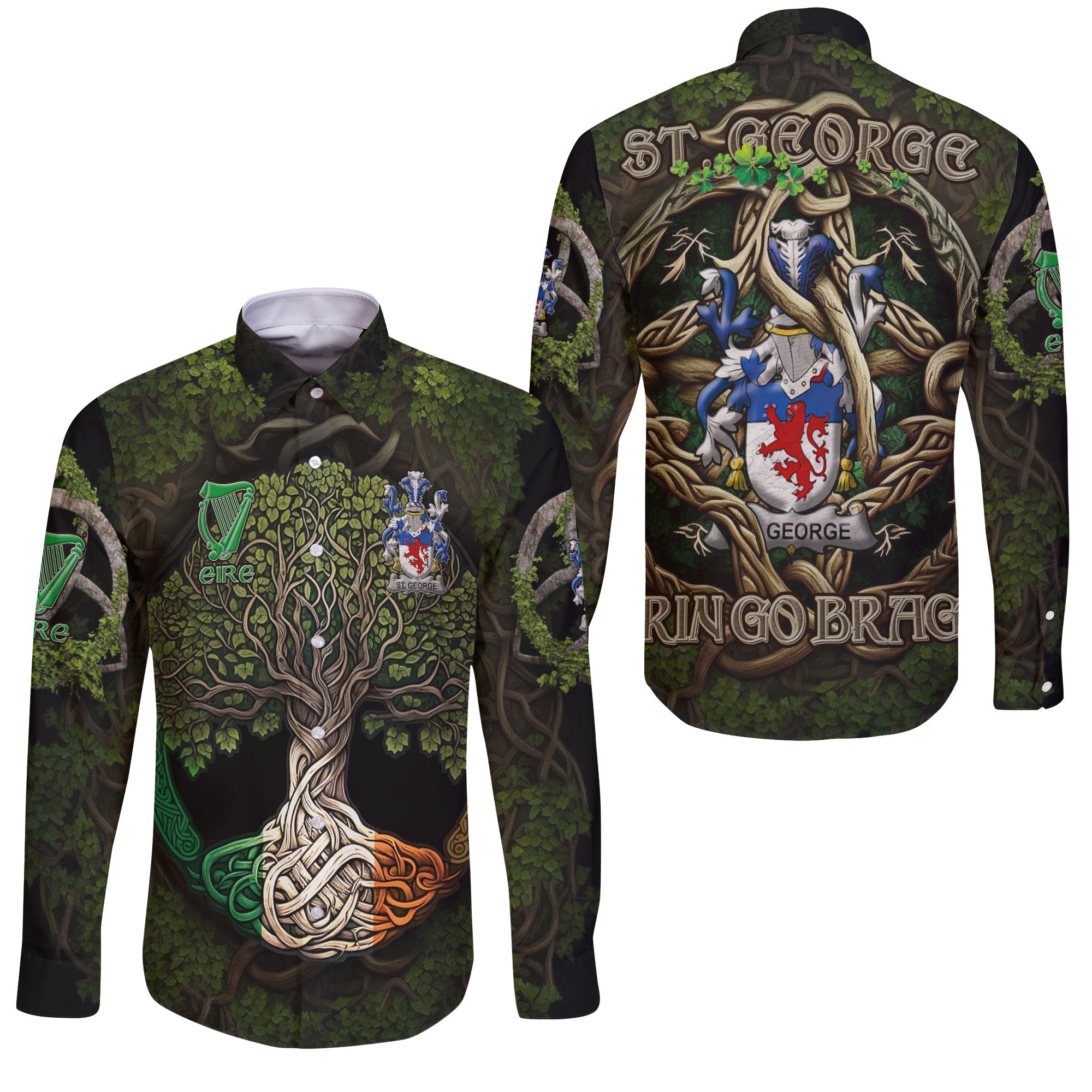 St George Long Sleeve Button Shirts Ireland Is My Root Style