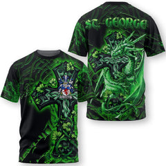 St George T-Shirts Celtic Cross And Dragon Style