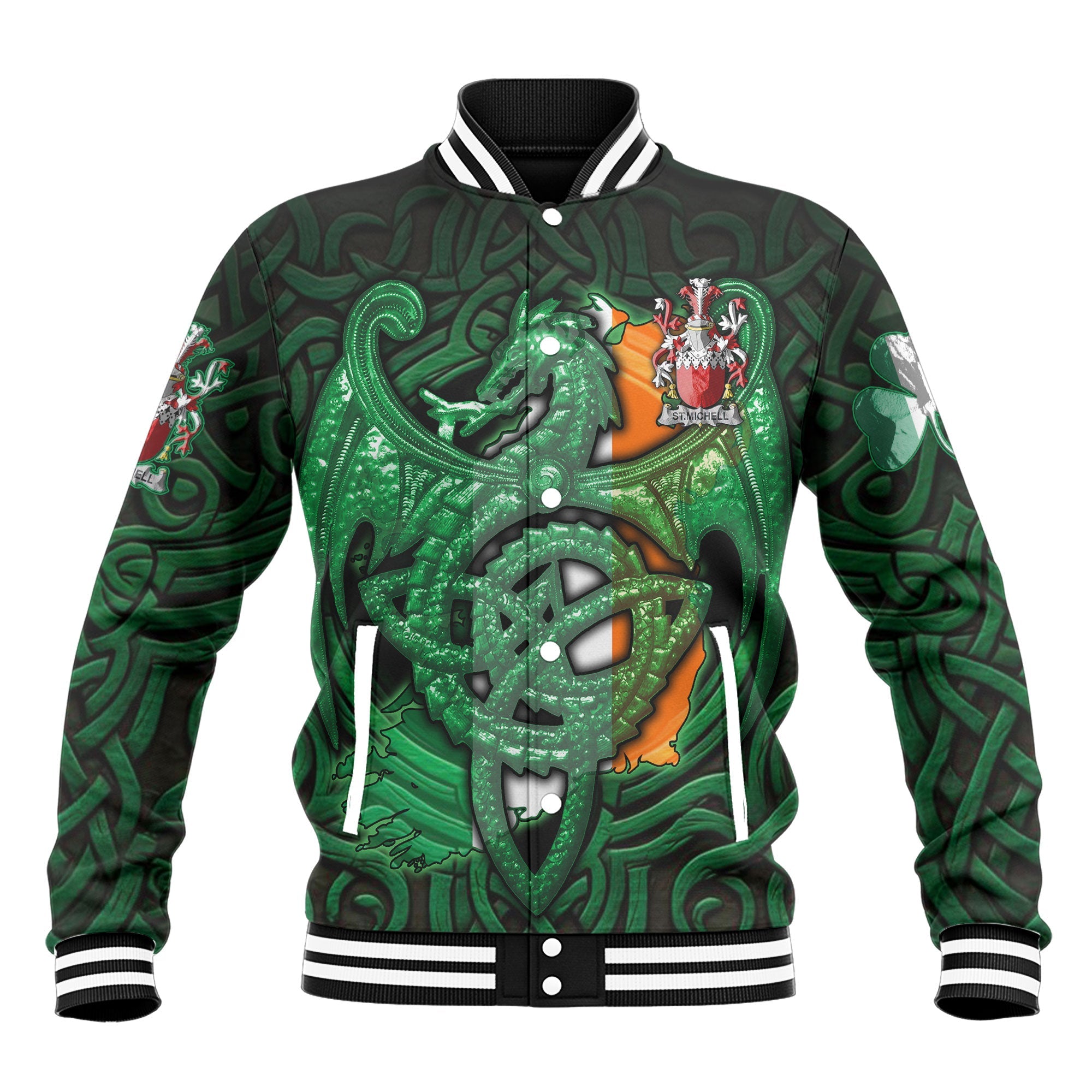 St Michell Baseball Jackets The Green Dragon Of Ireland Style