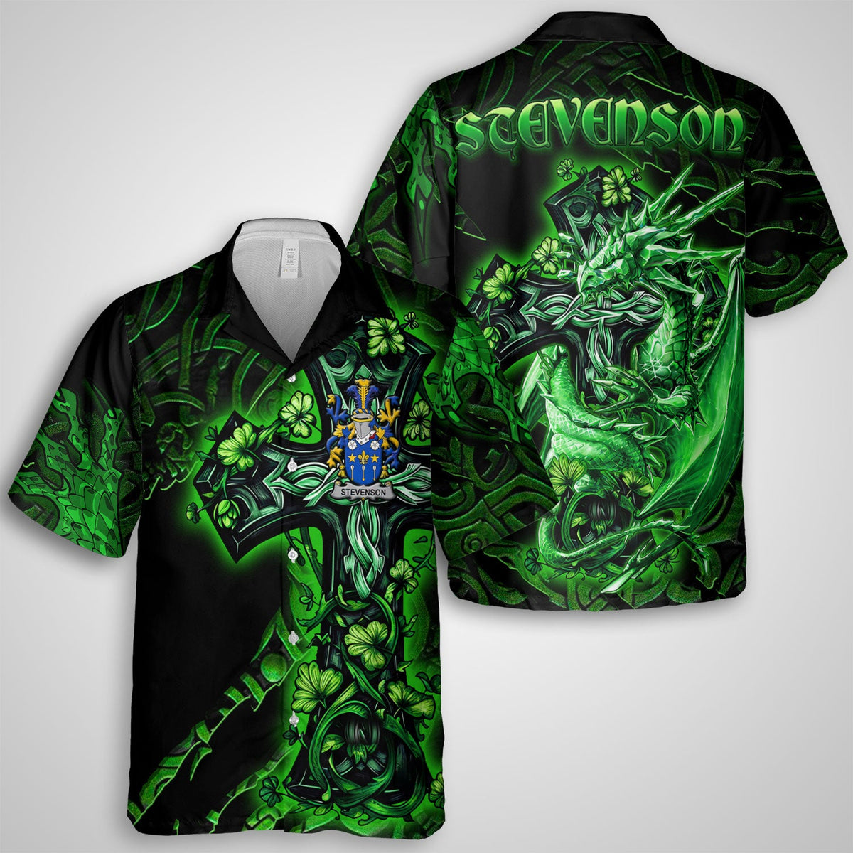 Stevenson Hawaiian Shirts Celtic Cross And Dragon Style