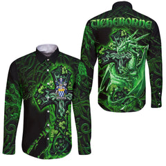 Ticheborne Long Sleeve Button Shirts Celtic Cross And Dragon Style