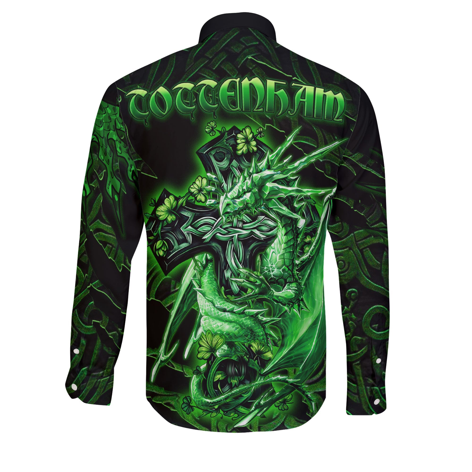 Tottenham Long Sleeve Button Shirts Celtic Cross And Dragon Style