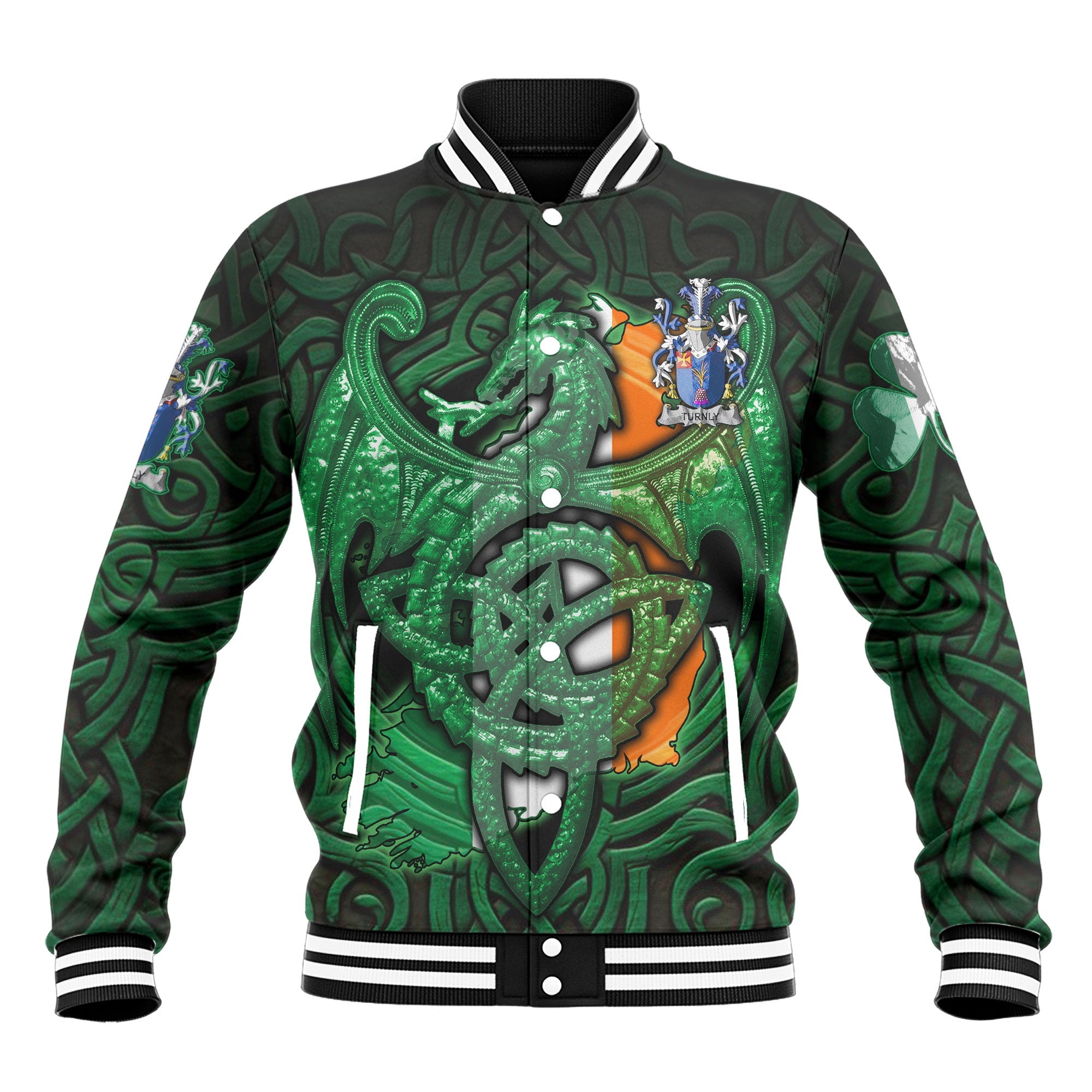 Turnly or Turnley Baseball Jackets The Green Dragon Of Ireland Style