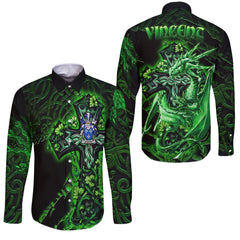 Vincent Long Sleeve Button Shirts Celtic Cross And Dragon Style