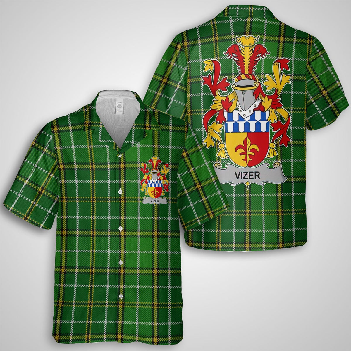 Vizer Hawaiian Shirts Crest And National Plaid Style