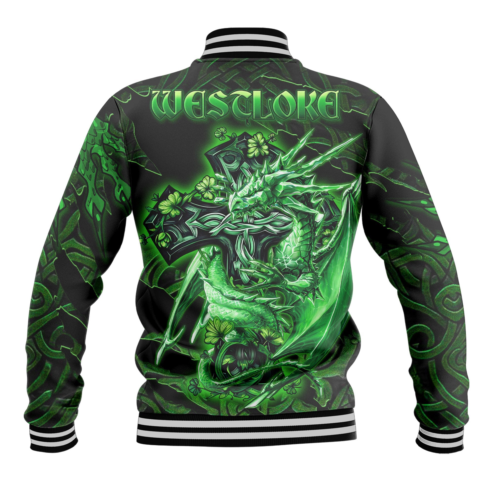 Westloke or Westlock Baseball Jackets Celtic Cross And Dragon Style