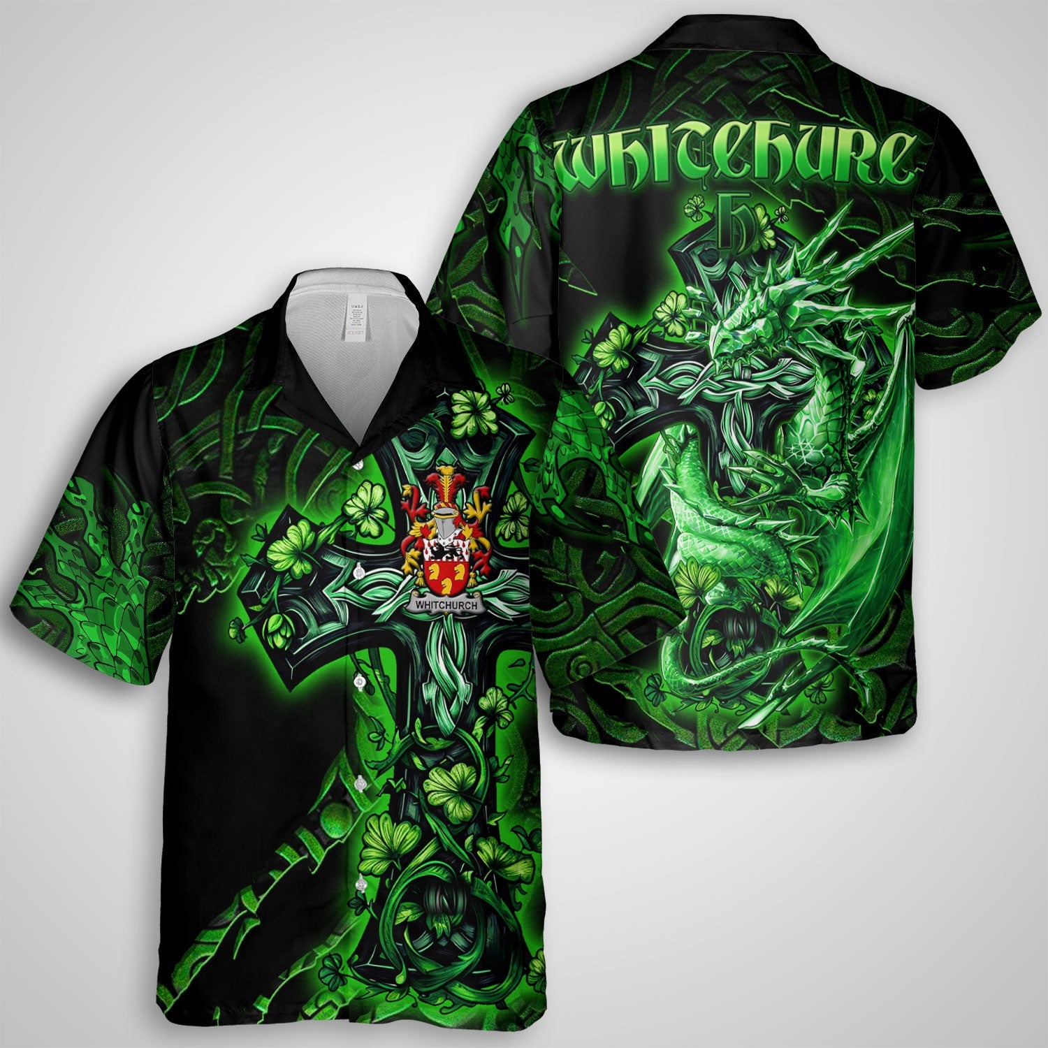 Whitchurch Hawaiian Shirts Celtic Cross And Dragon Style