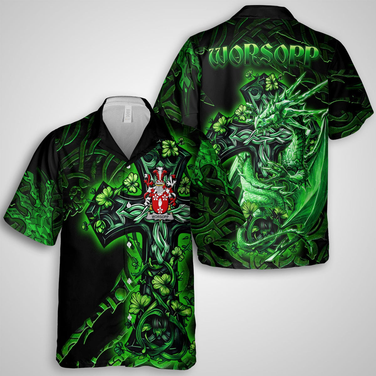 Worsopp Hawaiian Shirts Celtic Cross And Dragon Style