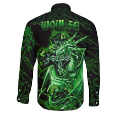 Woulfe Long Sleeve Button Shirts Celtic Cross And Dragon Style