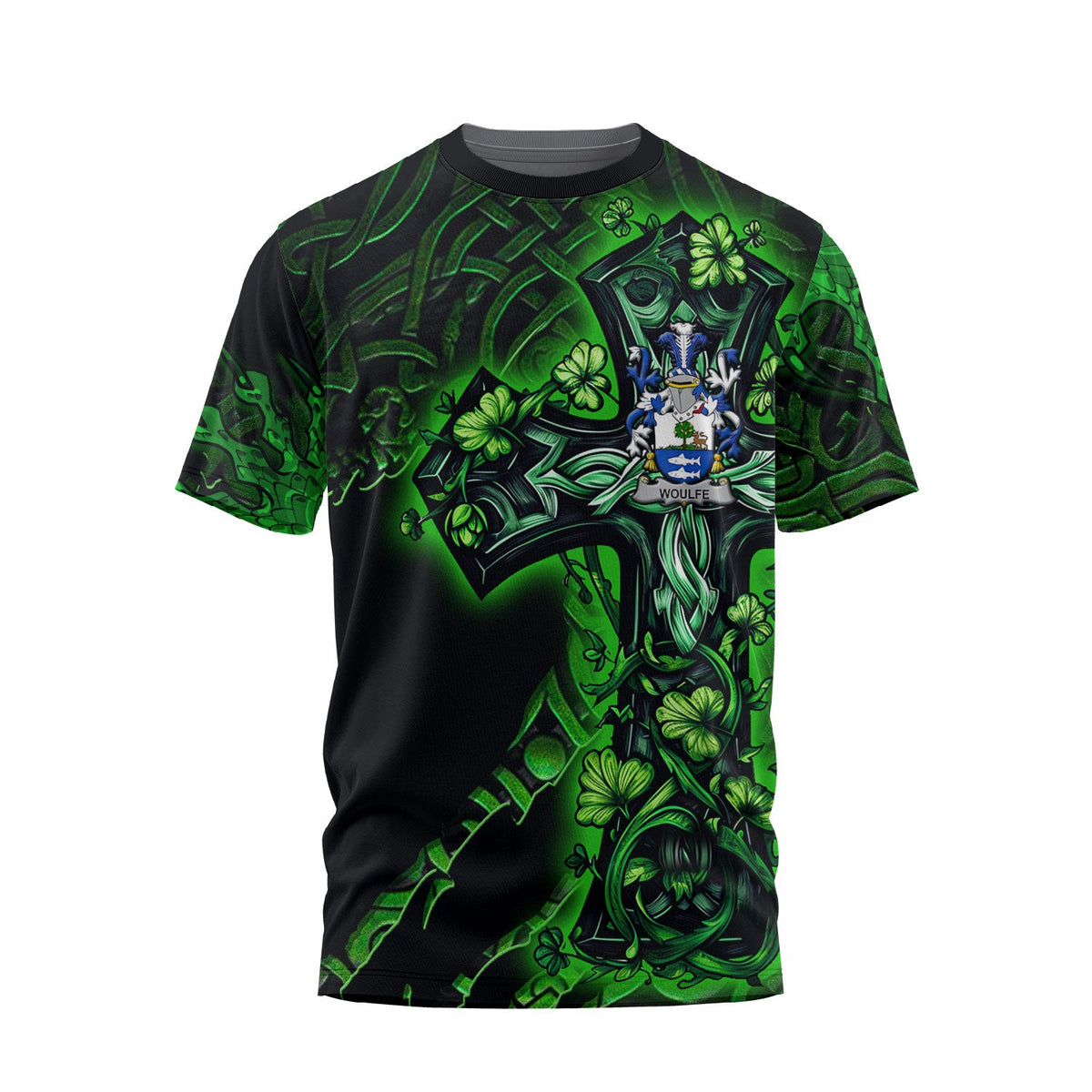 Woulfe T-Shirts Celtic Cross And Dragon Style