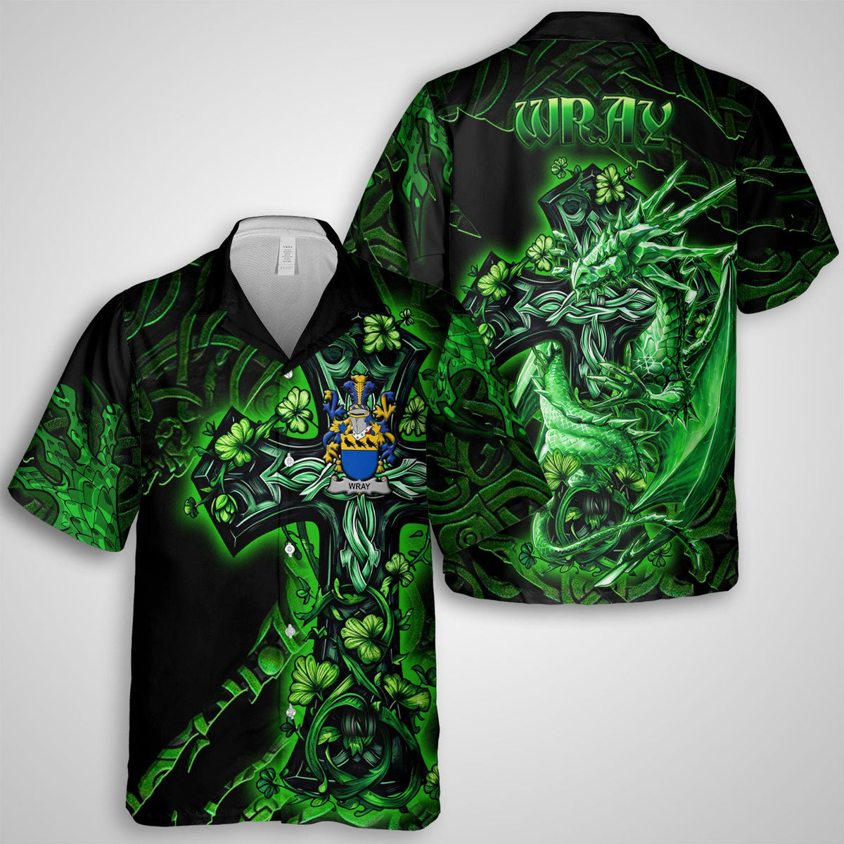 Wray Hawaiian Shirts Celtic Cross And Dragon Style