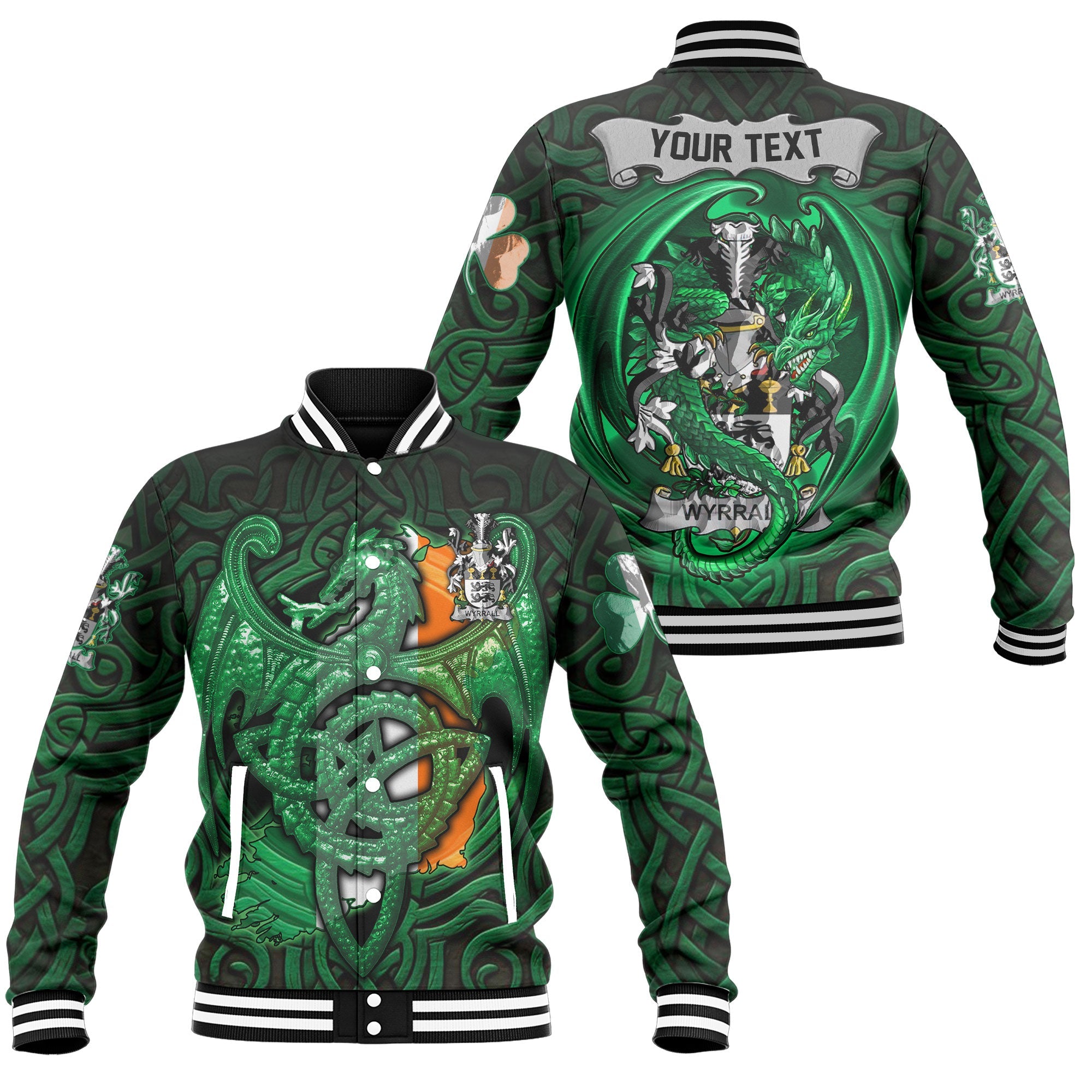 Wyrrall Baseball Jackets The Green Dragon Of Ireland Style