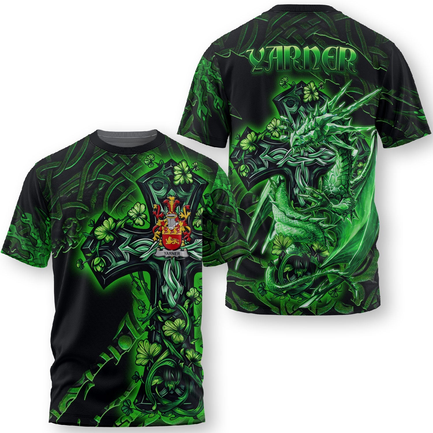 Yarner T-Shirts Celtic Cross And Dragon Style