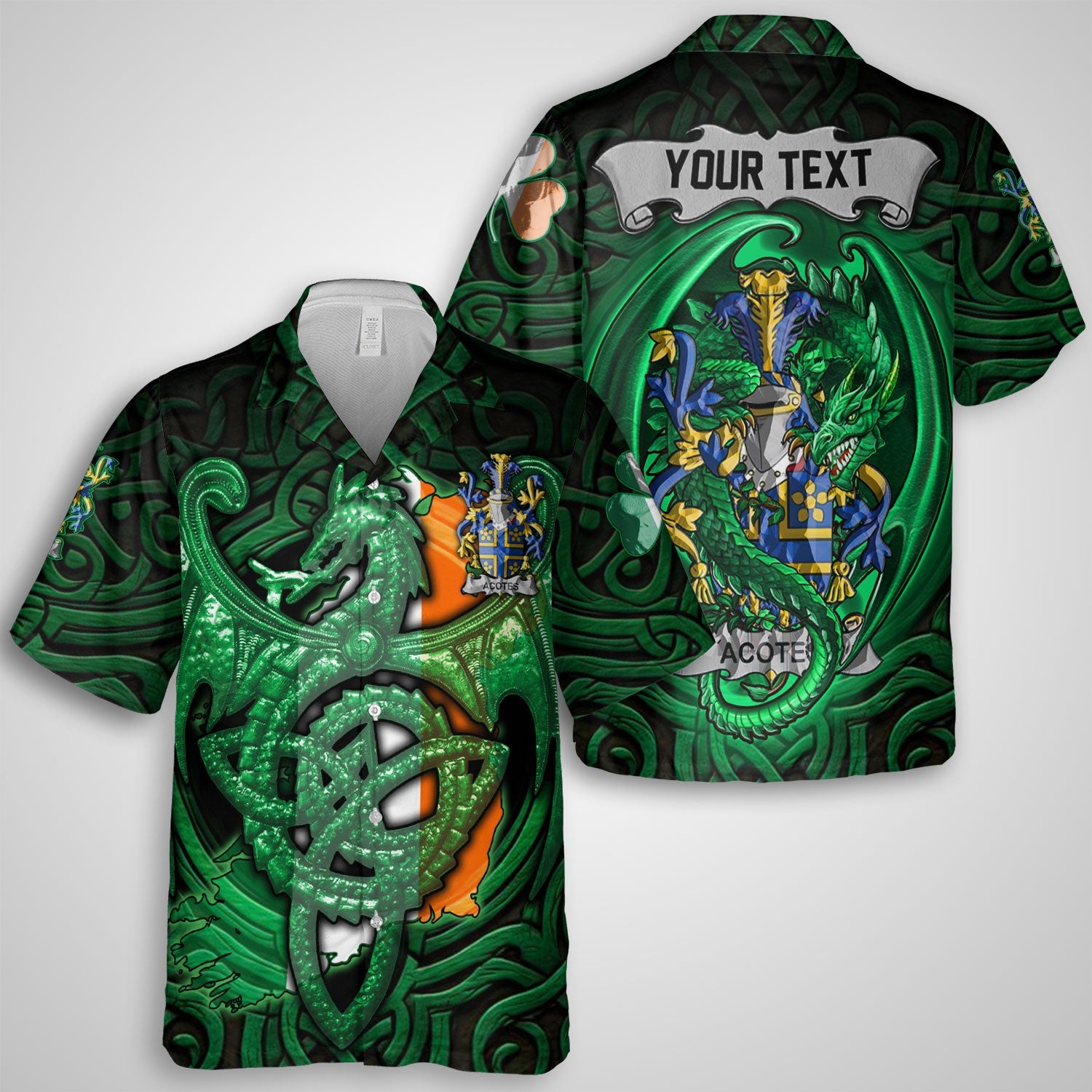 Acotes Hawaiian Shirts The Green Dragon Of Ireland Style