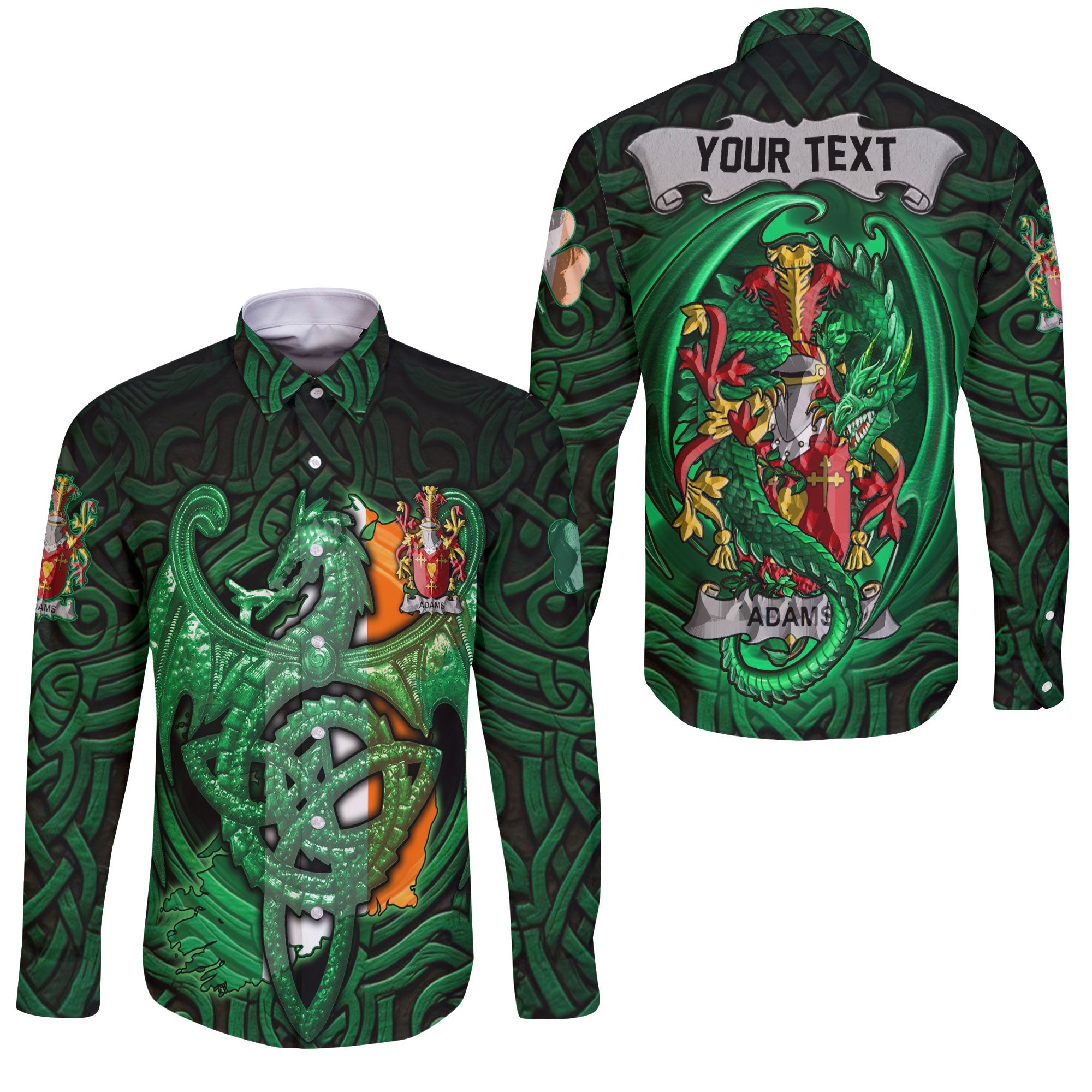 Adams Long Sleeve Button Shirts The Green Dragon Of Ireland Style