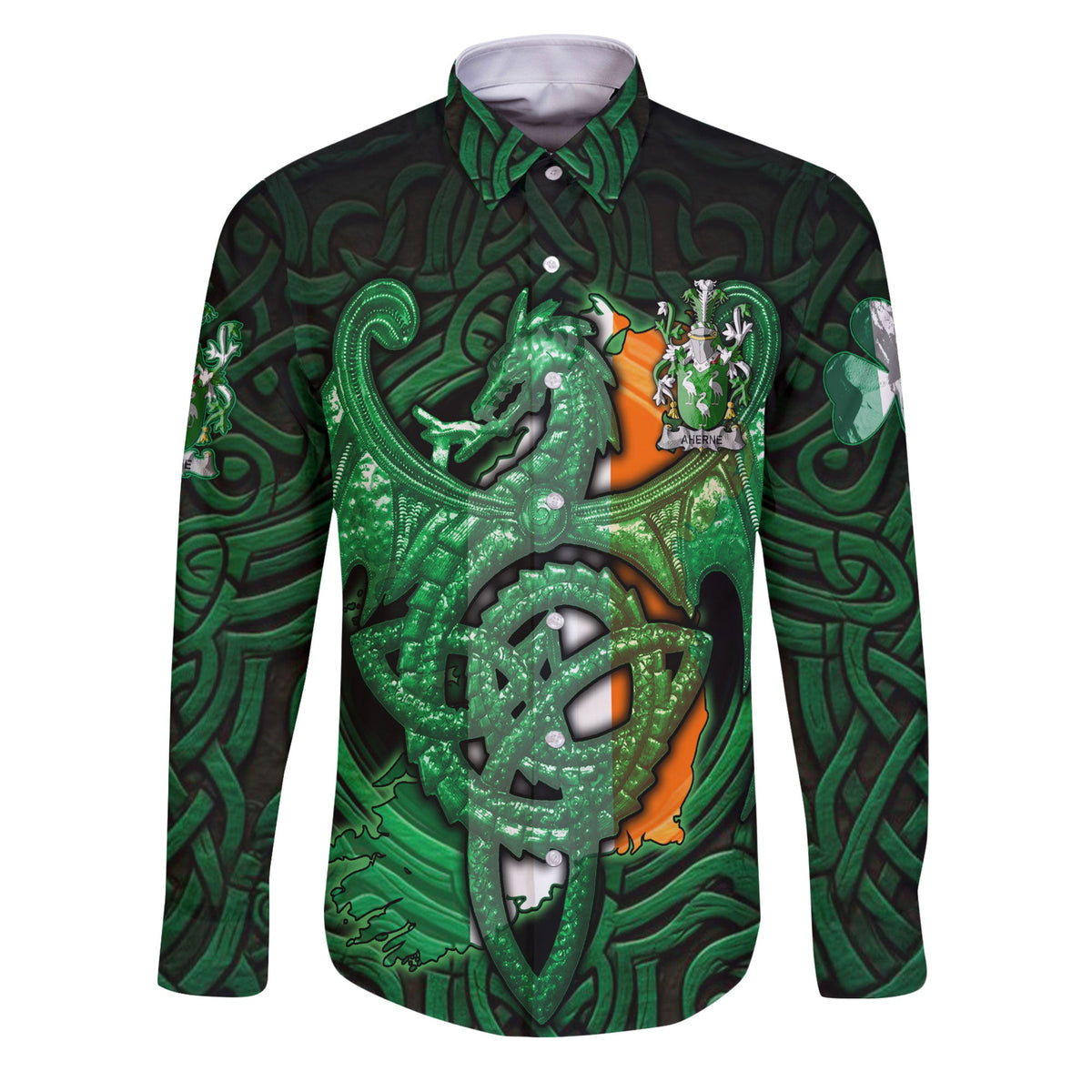 Aherne or Mulhern Long Sleeve Button Shirts The Green Dragon Of Ireland Style