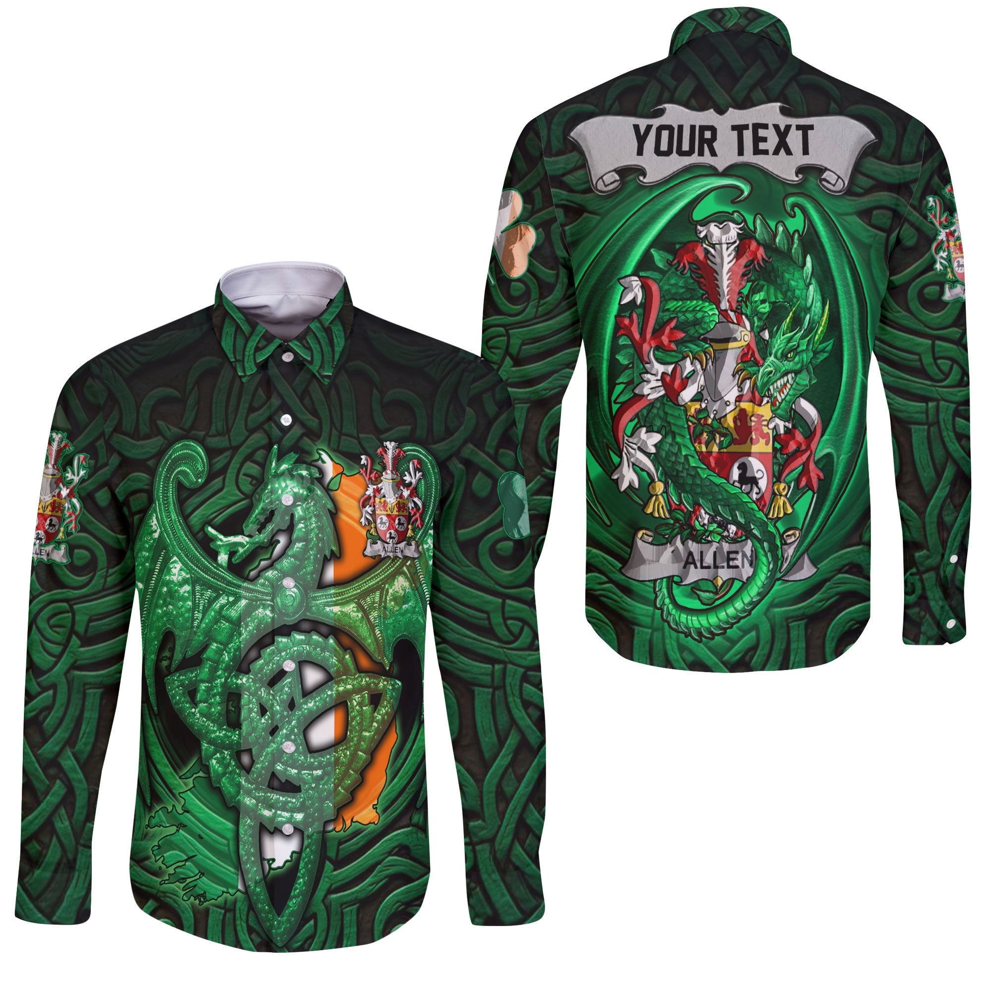 Allen Long Sleeve Button Shirts The Green Dragon Of Ireland Style